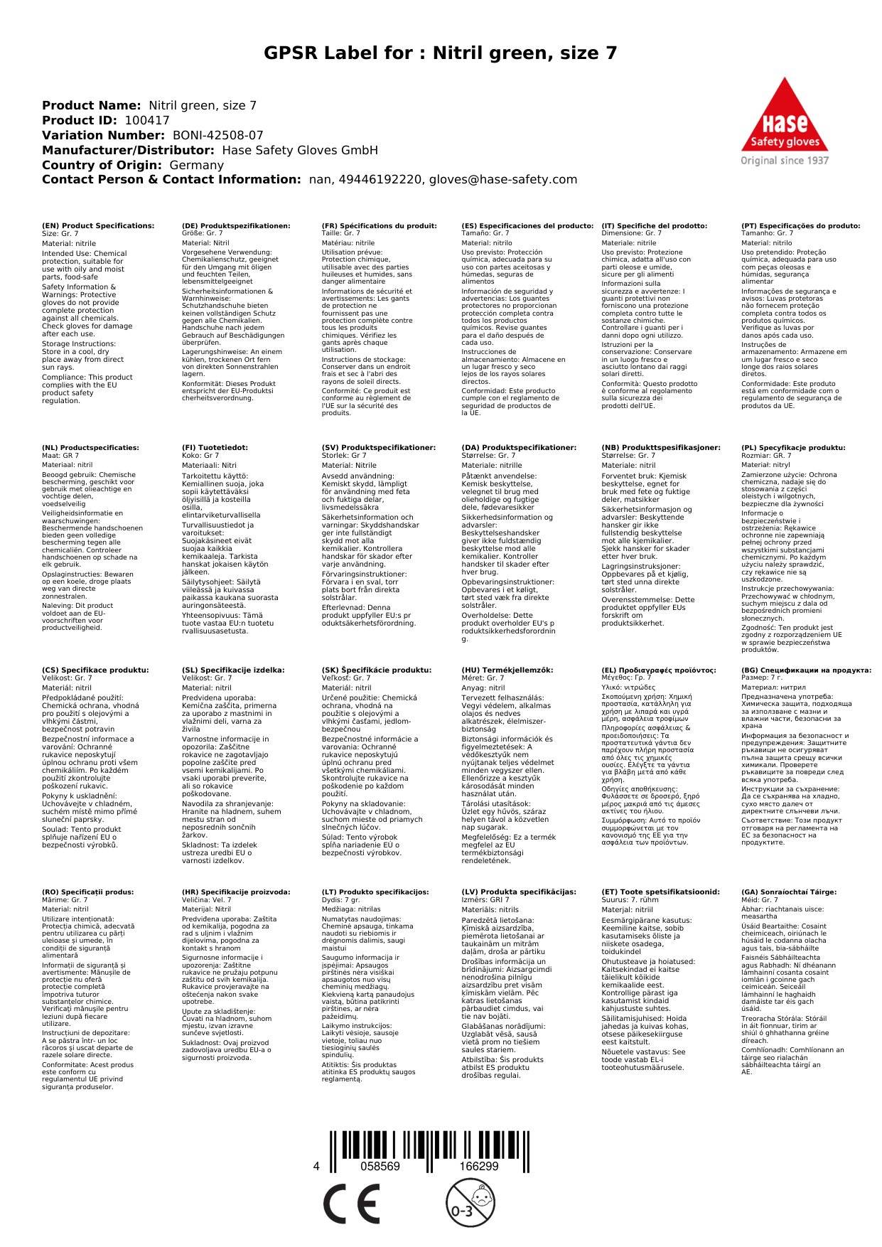 Chemikalienschutzhandschuhe Nitril, grün Gr. 7, Chemieschutzhandschuhe