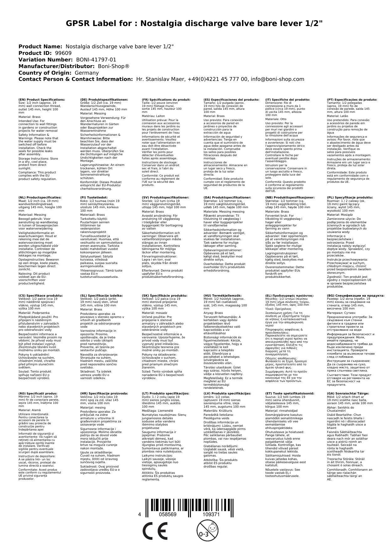 Auslaufventil 1/2 Zoll, Nostalgie, Garten Wasserhahn, Hebel