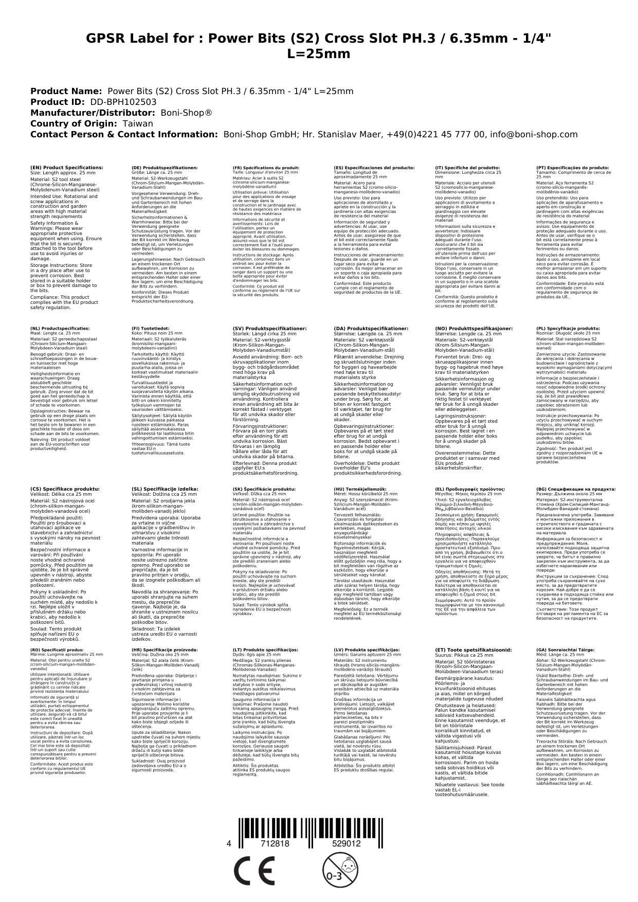 PH3 Bit, Kreuzschlitz Bits, S2 Stahl, 1/4 Zoll, Power Bits
