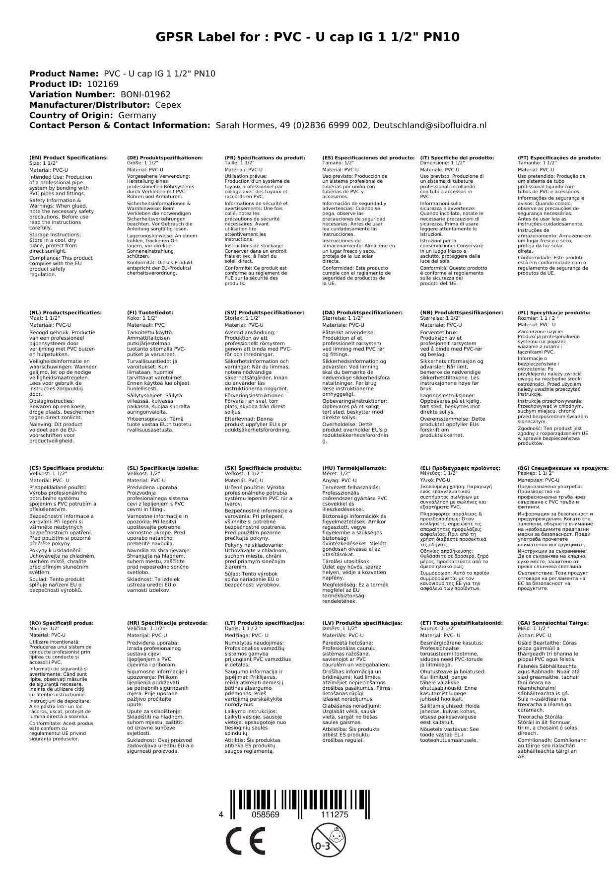 PVC - U Kappe IG 1 1/2" PN10