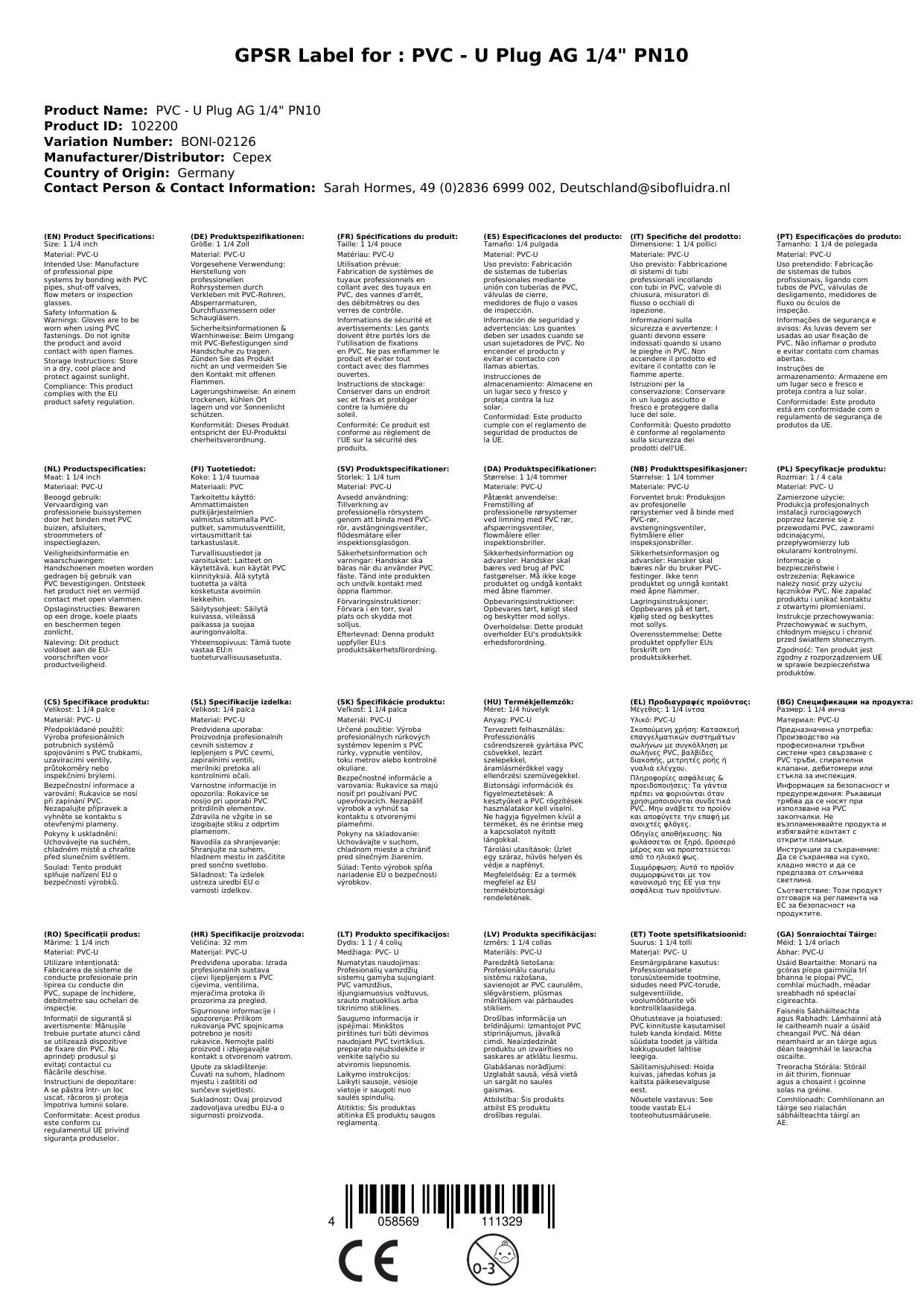 PVC - U Stopfen AG 1 1/4" PN10