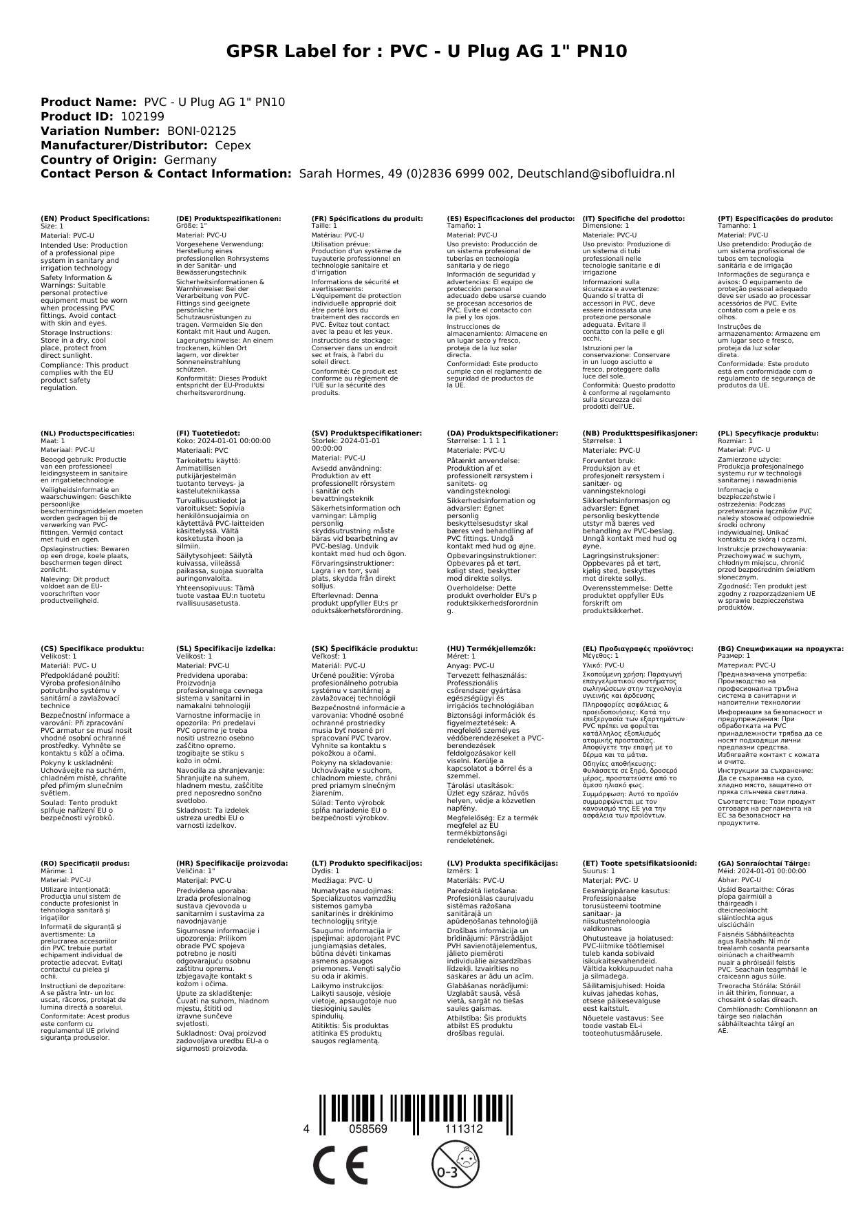 PVC - U Stopfen AG 1" PN10