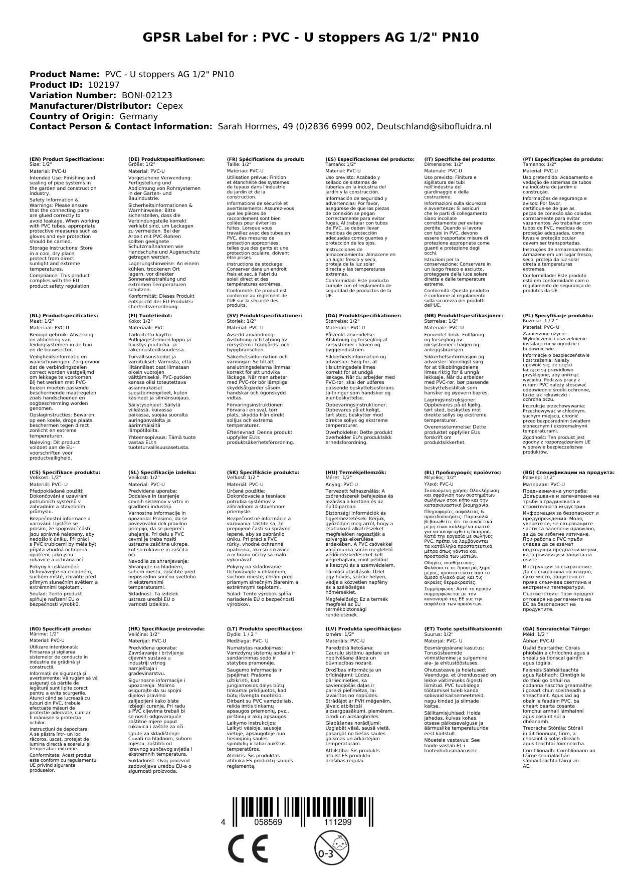 PVC - U Stopfen AG 1/2" PN10