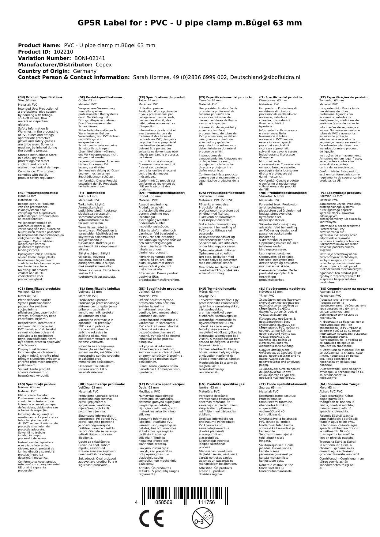 PVC - U Rohrklemme m.Bügel 63 mm