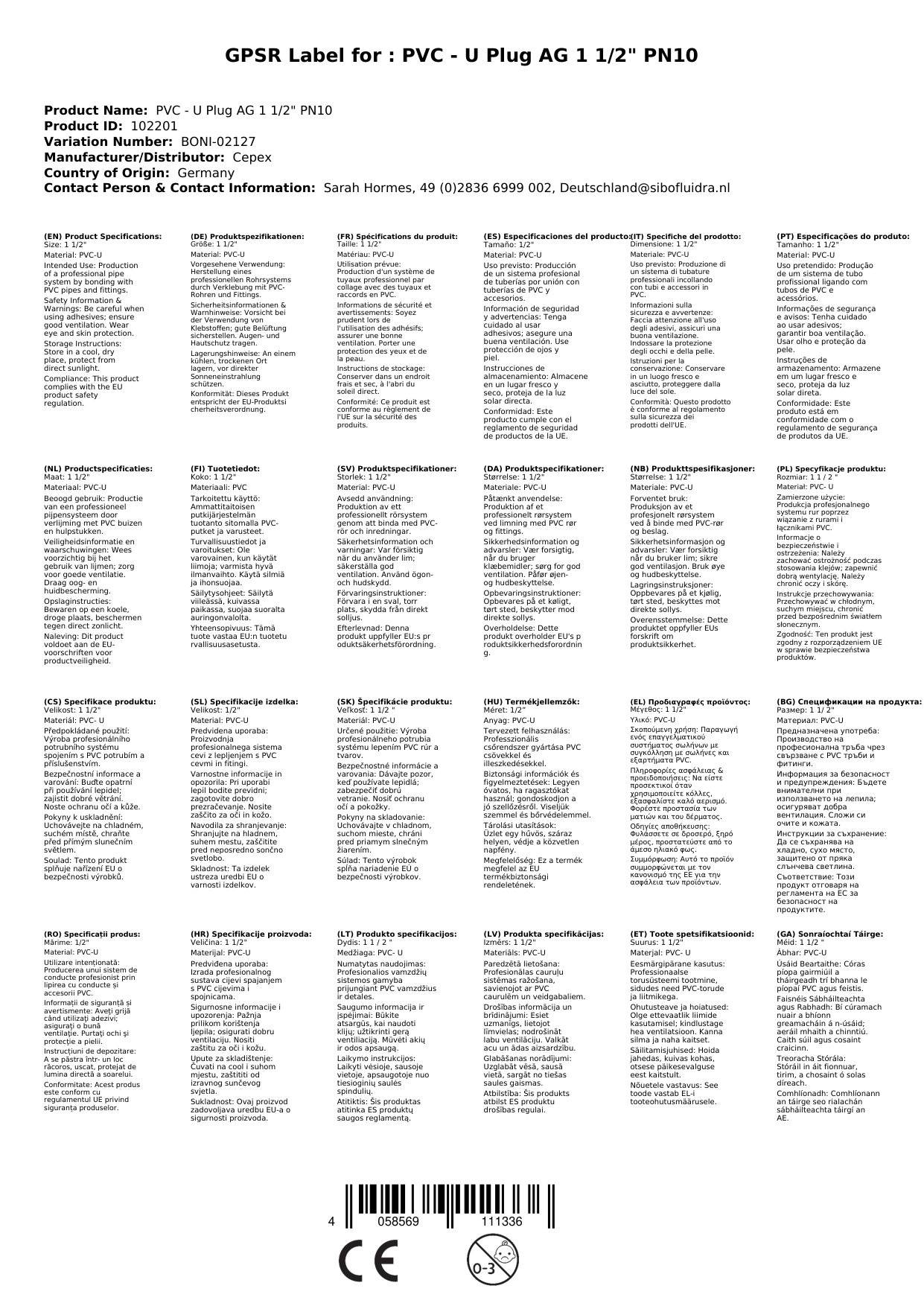 PVC - U Stopfen AG 1 1/2" PN10