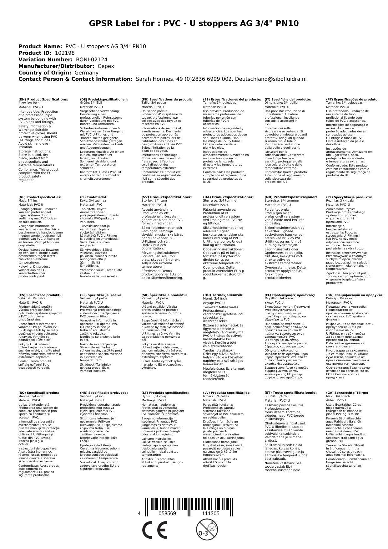 PVC - U Stopfen AG 3/4" PN10