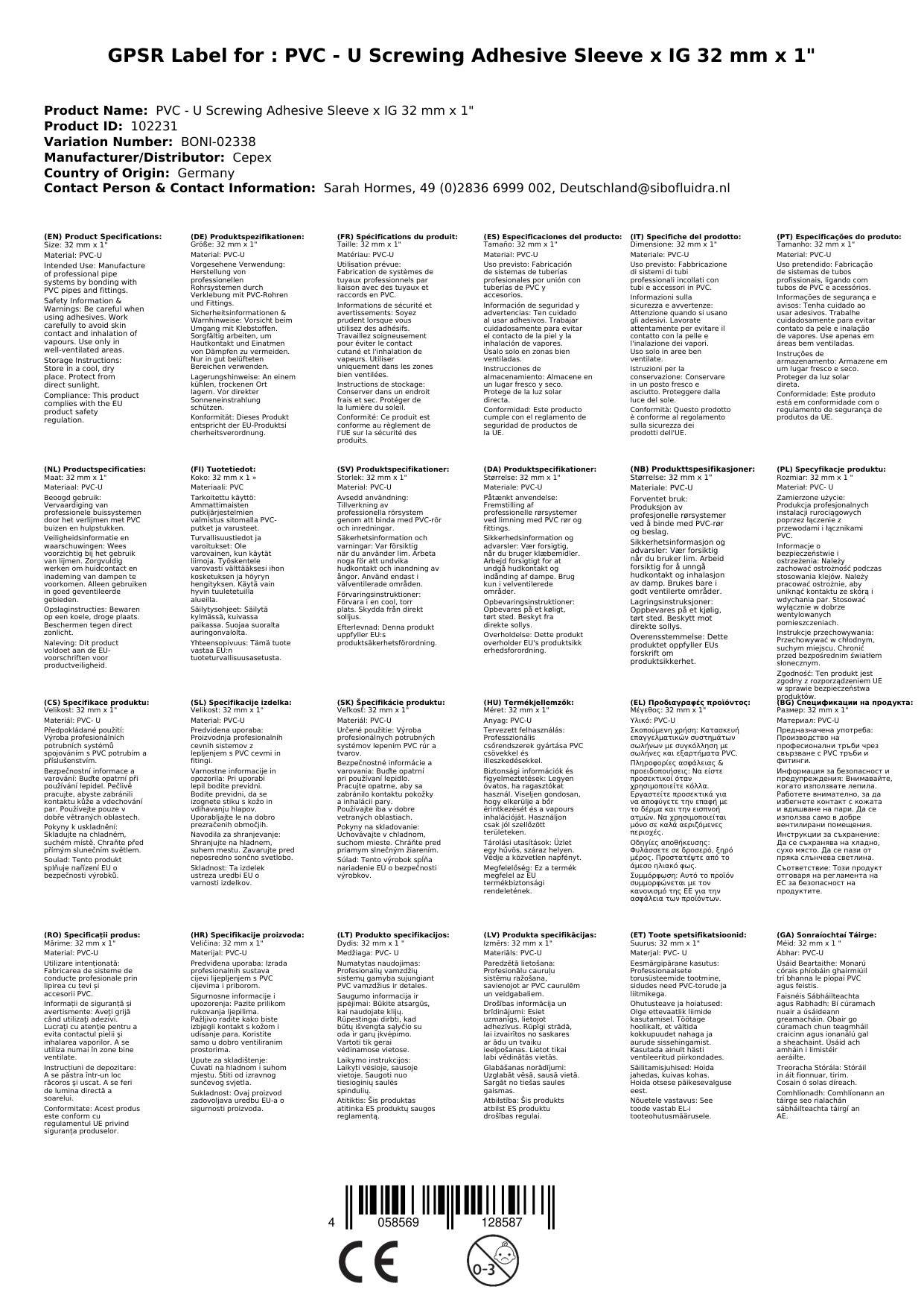 PVC - U Verschraubung Klebemuffe x IG 32 mm x 1"