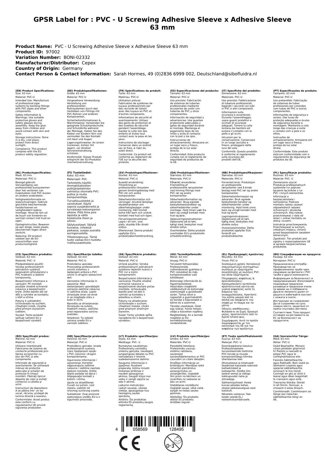 PVC - U Verschraubung Klebemuffe x Klebemuffe 63 mm