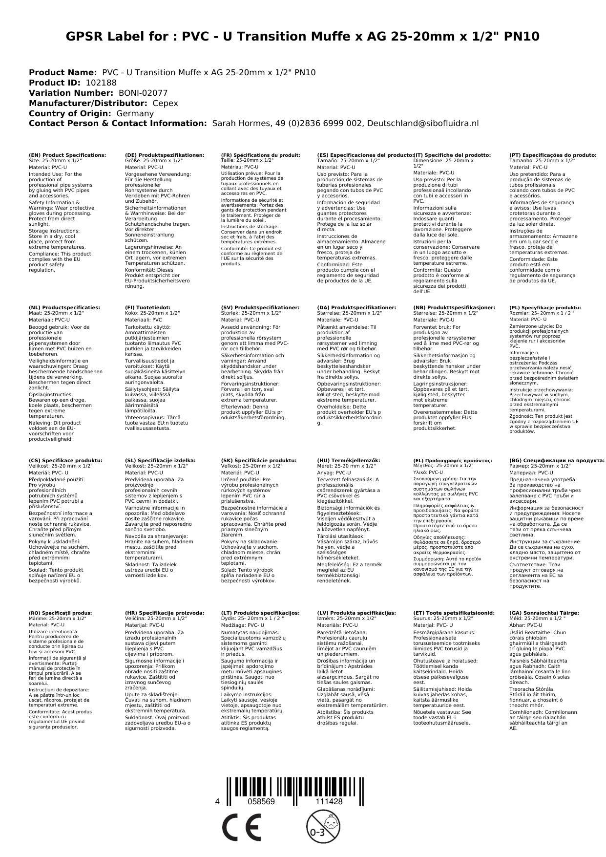PVC Fittinge, Übergangsmuffe 25-20mm x 1/2", PVC-U, PN10