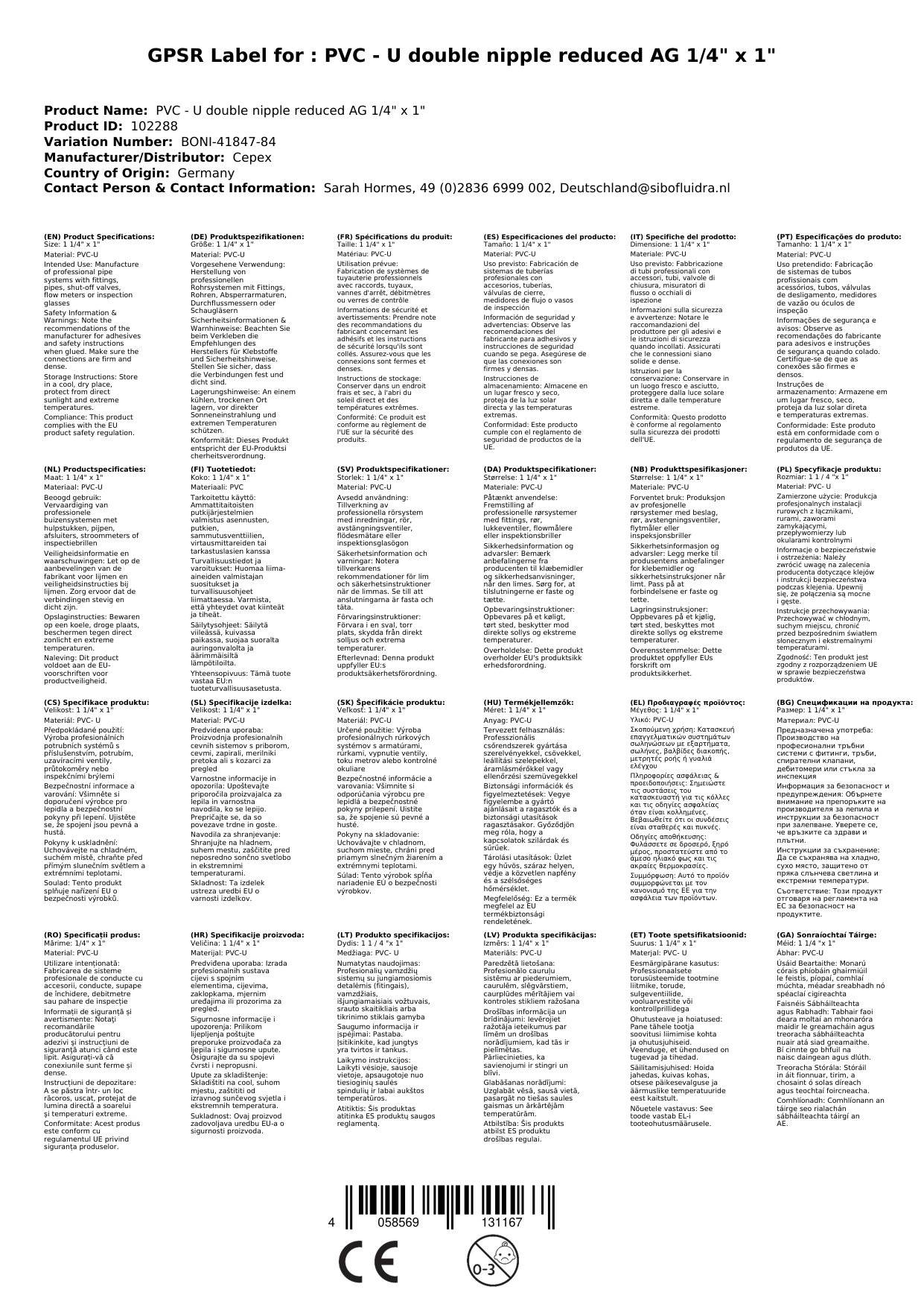 PVC Fittinge, Reduzier Doppelnippel, PVC-U Doppelnippel reduziert AG 1 1/4" x 1"
