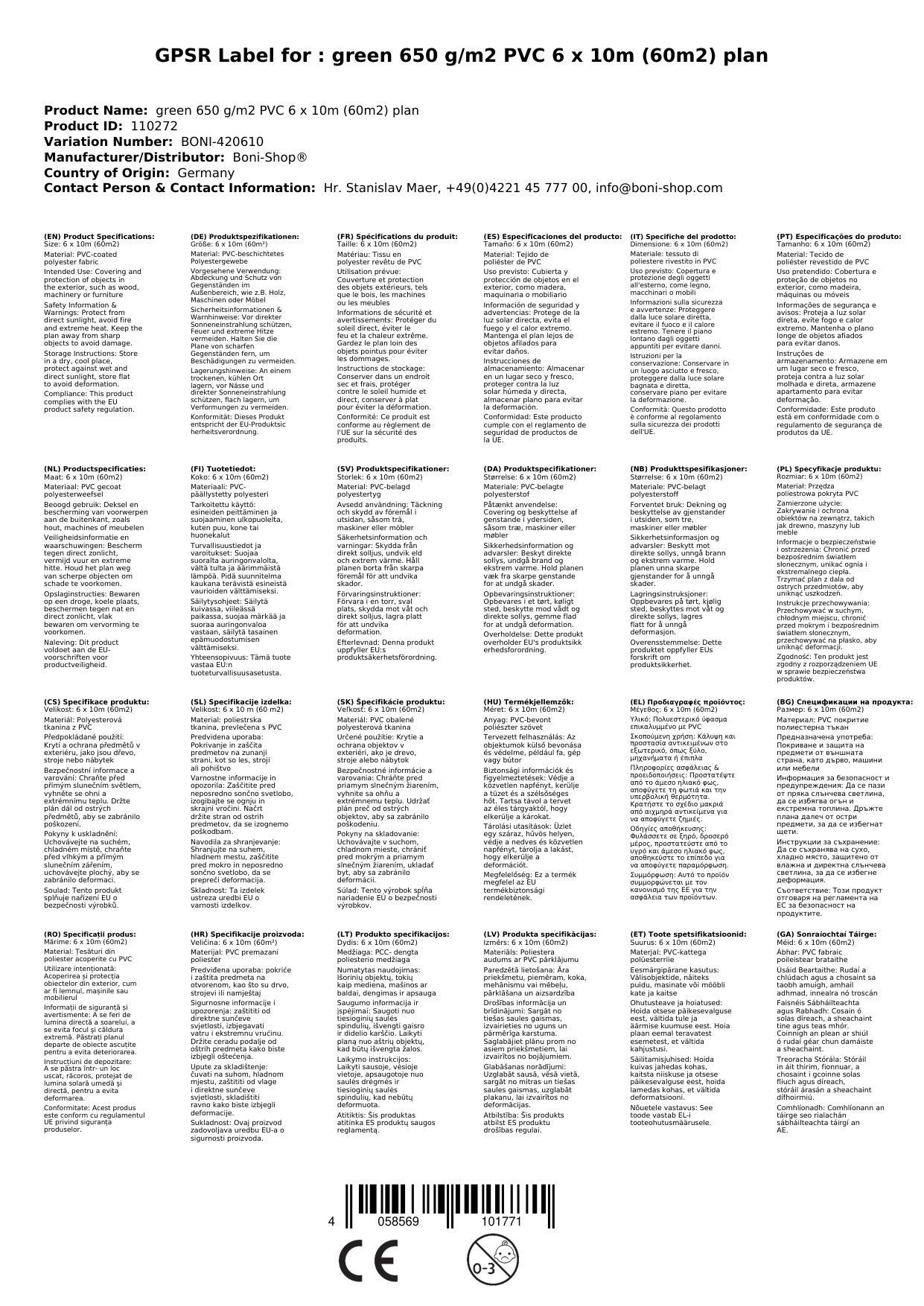 PVC Plane 650 g/m², Abdeckplane, grün 6x10m (60m²), wasserdicht, reißfest
