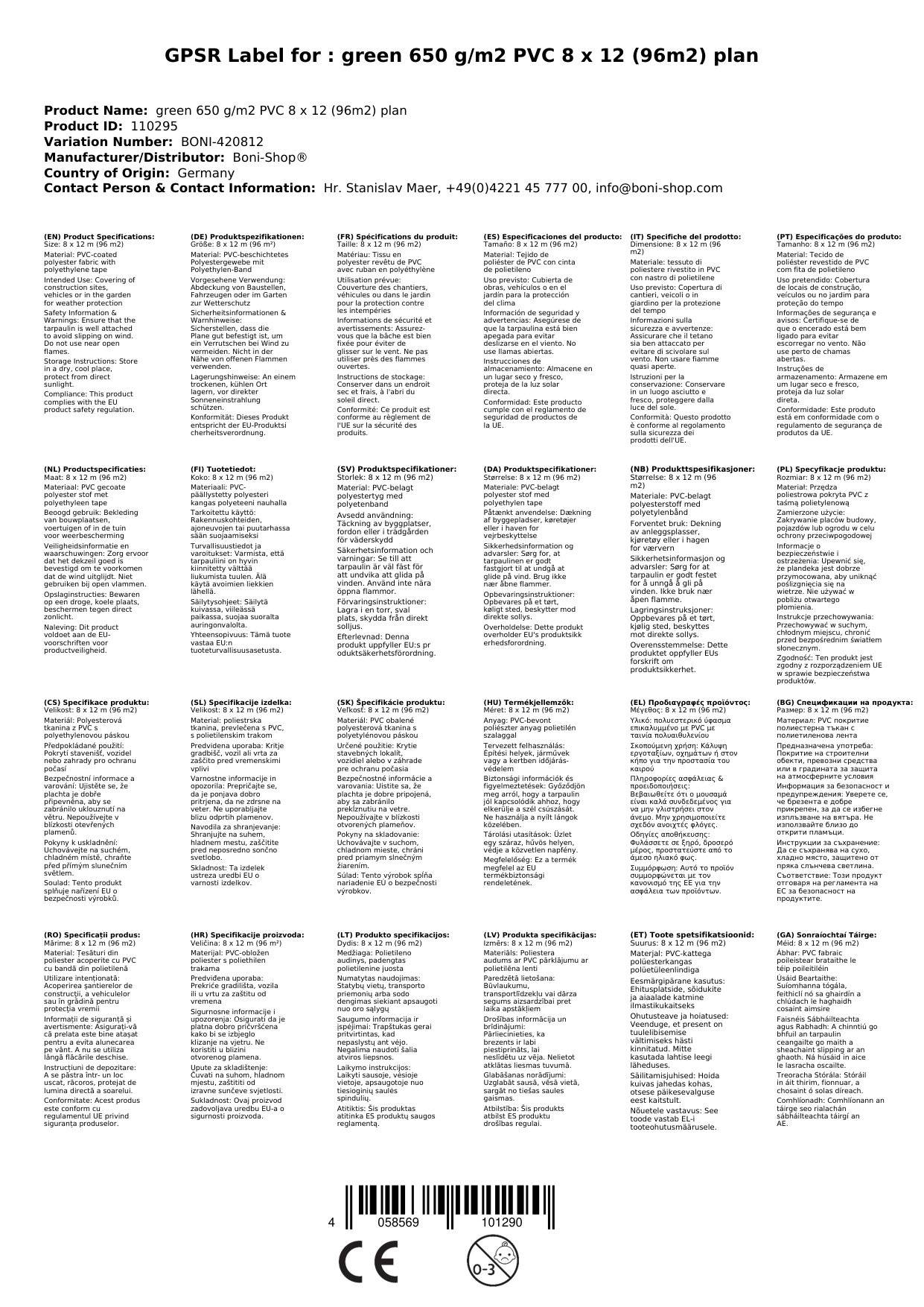 PVC Plane 650g, Abdeckplane 8x12 (96m²), grüne Plane, wasserdicht