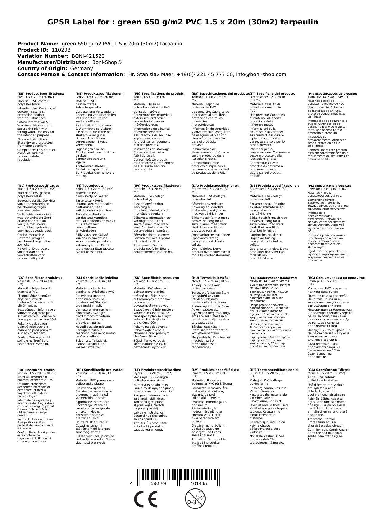PVC Plane 650 g/m², Abdeckplane, wasserdicht, reißfest, grün 1,5 x 20m (30m²)