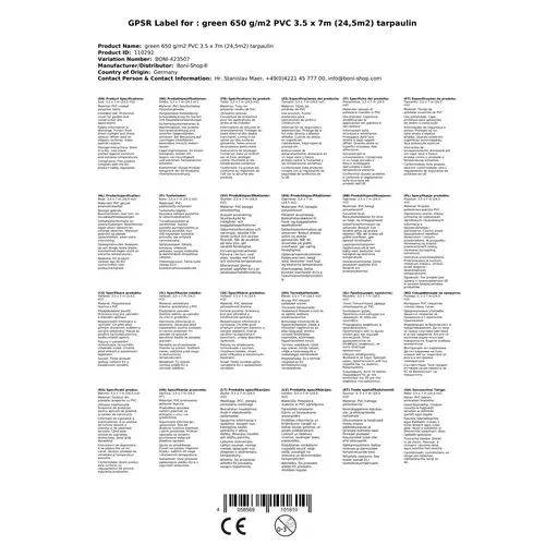 PVC Plane 650 g/m², Abdeckplane, 3,5 x 7m (24,5m²), grün, wasserdicht, reissfest PVC Plane 650 g/m², Abdeckplane, 3,5 x 7m (24,5m²), grün, wasserdicht, reissfest