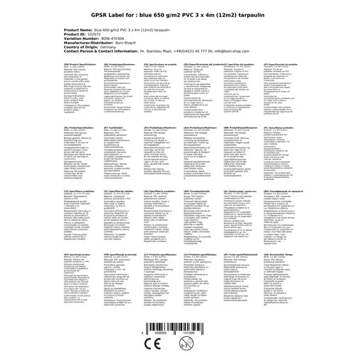 Abdeckplane 650g/m², PVC Plane, wasserdicht, blau, 3x4m (12m²) Abdeckplane 650g/m², PVC Plane, wasserdicht, blau, 3x4m (12m²)