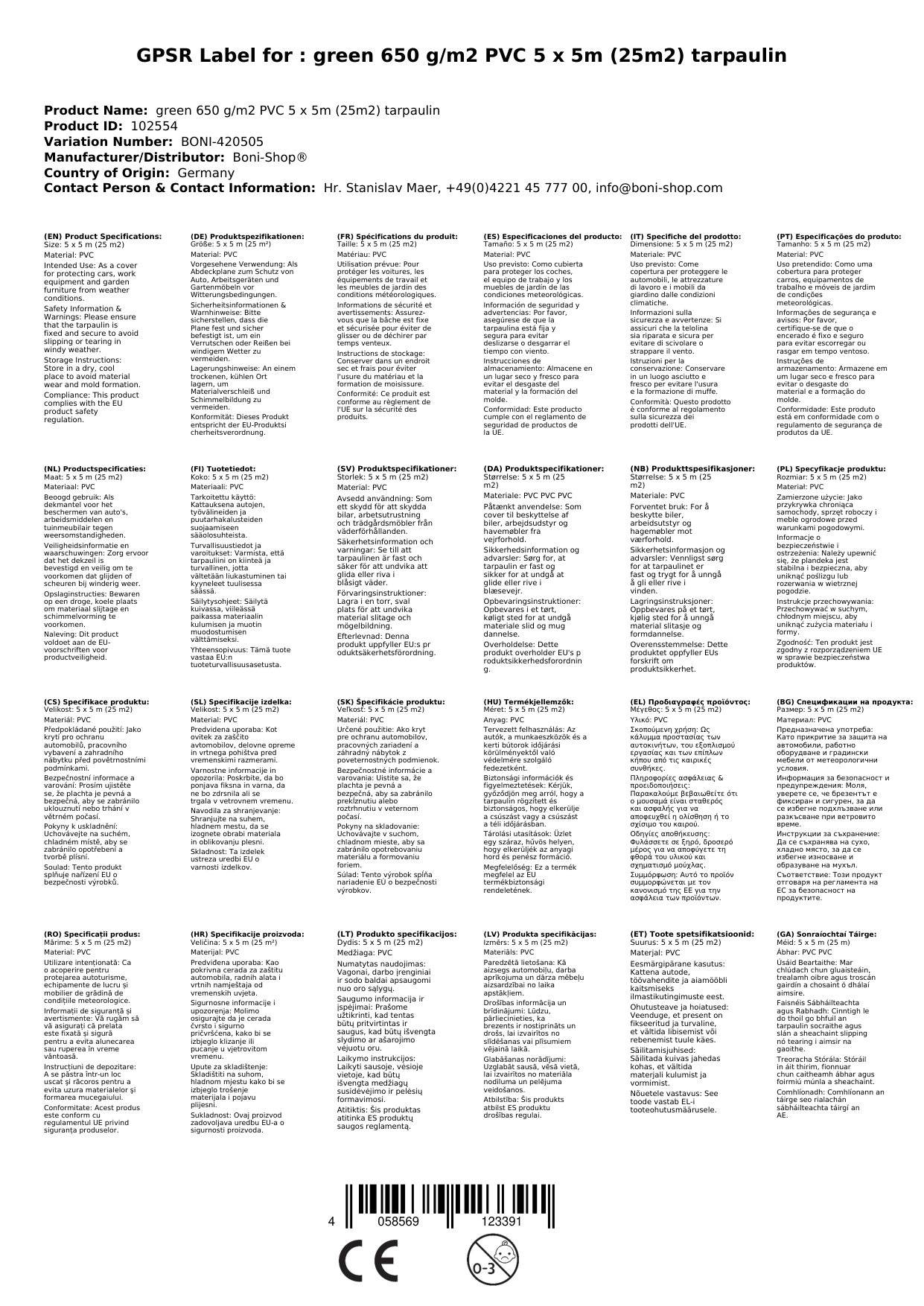 Abdeckplane, grüne Plane, 650 g/m², PVC, 5x5m (25m²), wasserdicht, reißfest