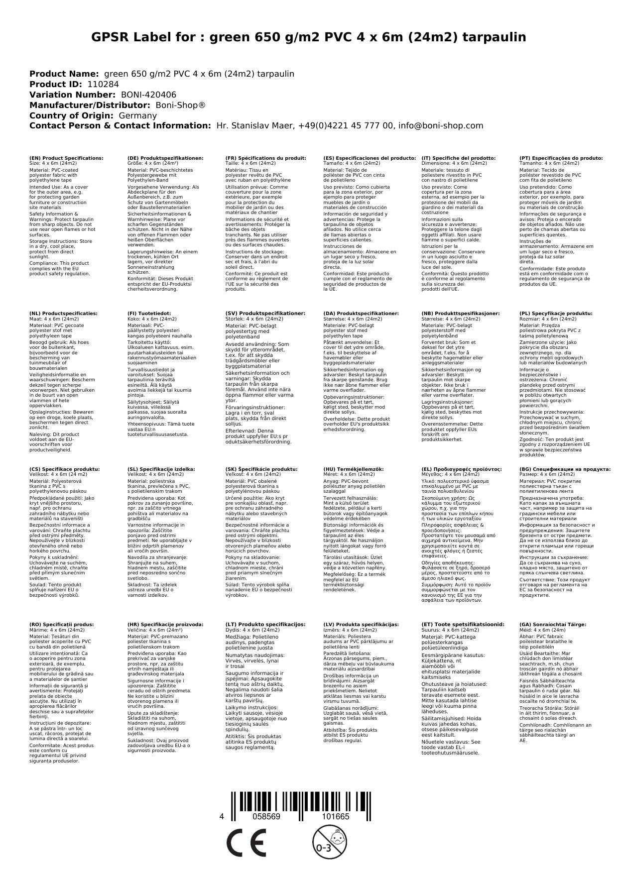 PVC Abdeckplane 650g/m², grün, wasserdicht, reißfest, UV-stabil, Industriequalität, 4x6m (24m²)