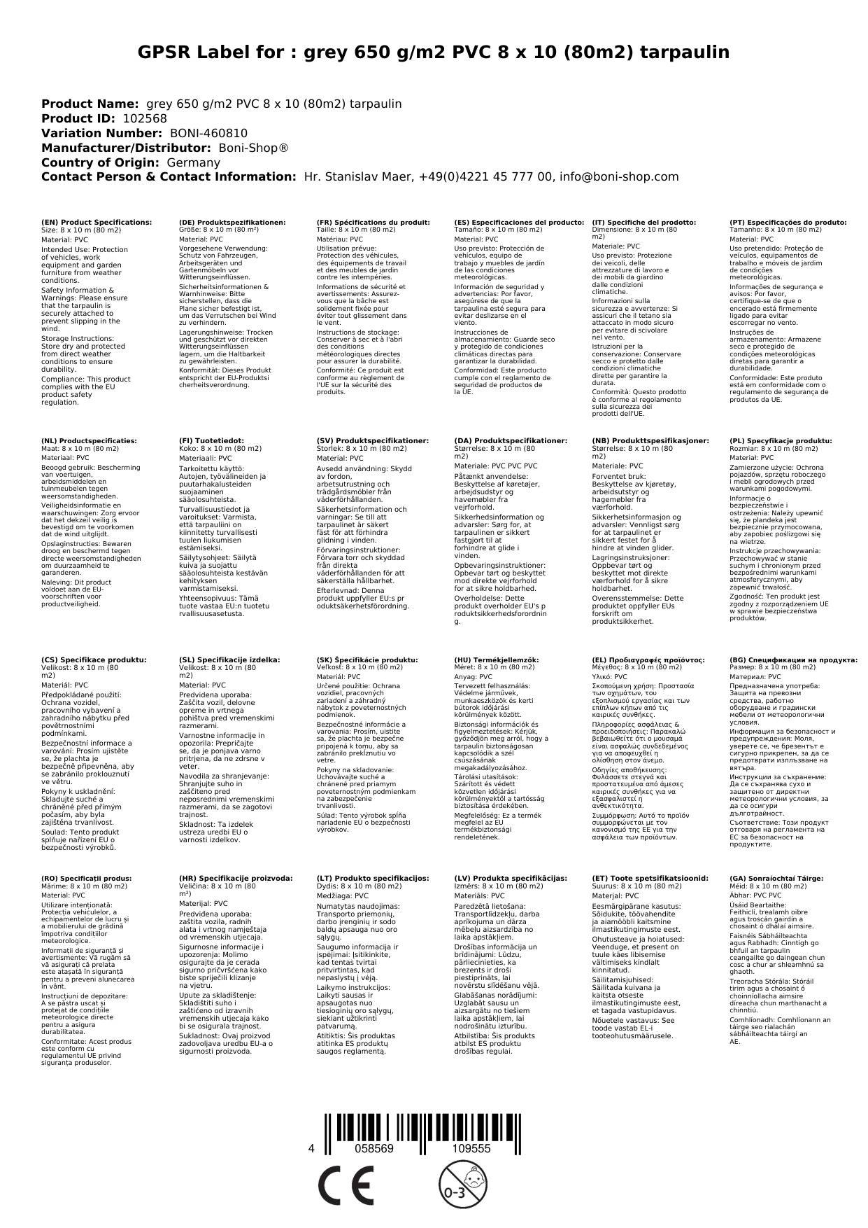 PVC Plane grau 650 g/m², 8 x 10 (80m²), Abdeckplane, Gewebeplane