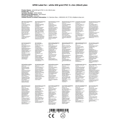 Abdeckplane, Gewebeplane, PVC Plane 650 g/m², 5 x 6m (30m²), weiß Abdeckplane, Gewebeplane, PVC Plane 650 g/m², 5 x 6m (30m²), weiß