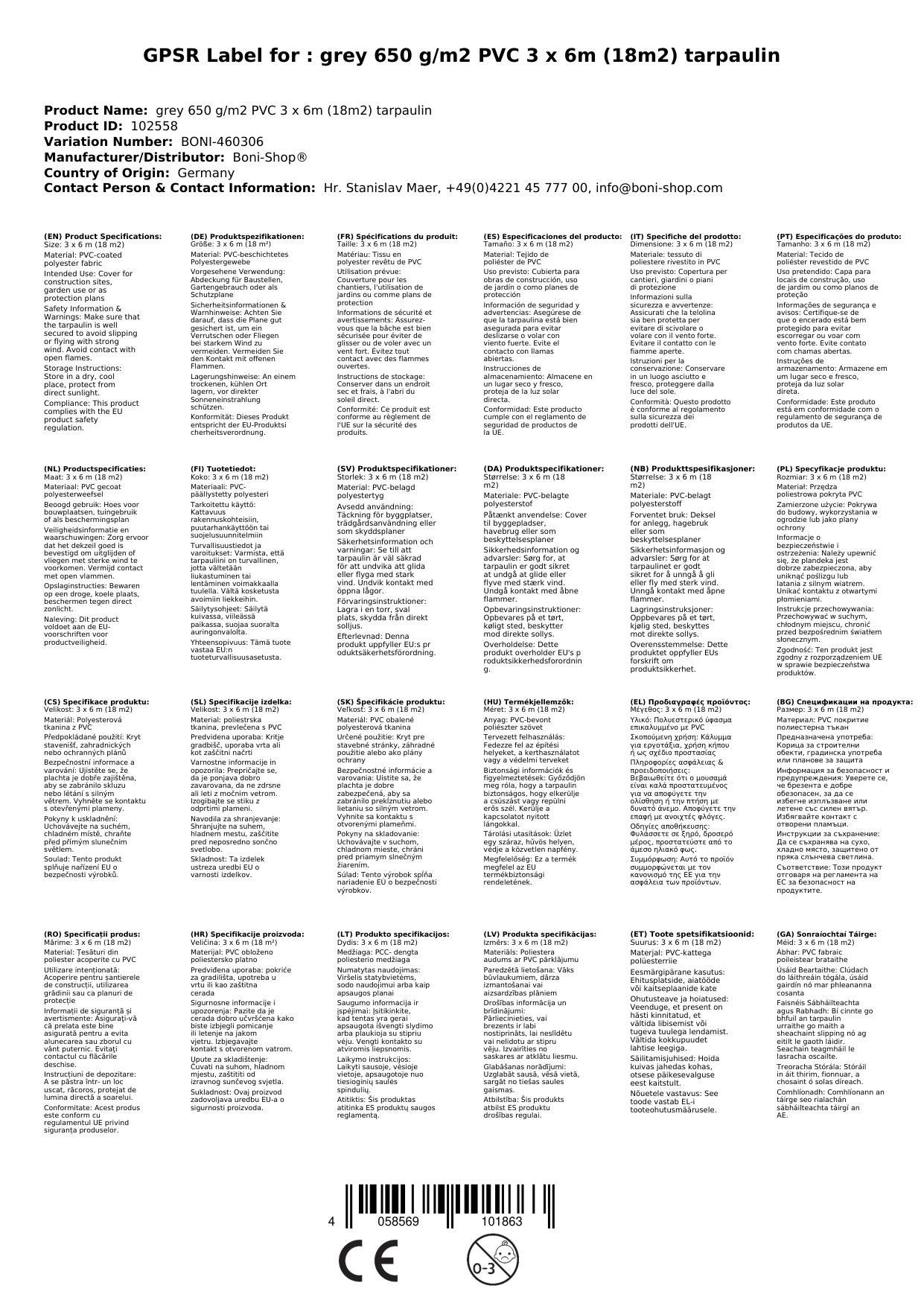 PVC Plane 650 g/m², Abdeckplane Grau, 3x6m (18m²), wasserdicht, reißfest