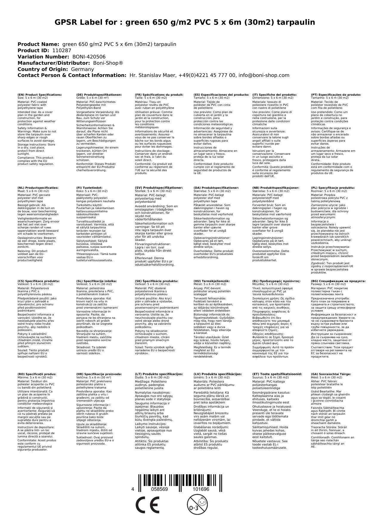 PVC Plane, Abdeckplane 650 g/m², 5x6m, grüne Plane (30m²), wasserdicht