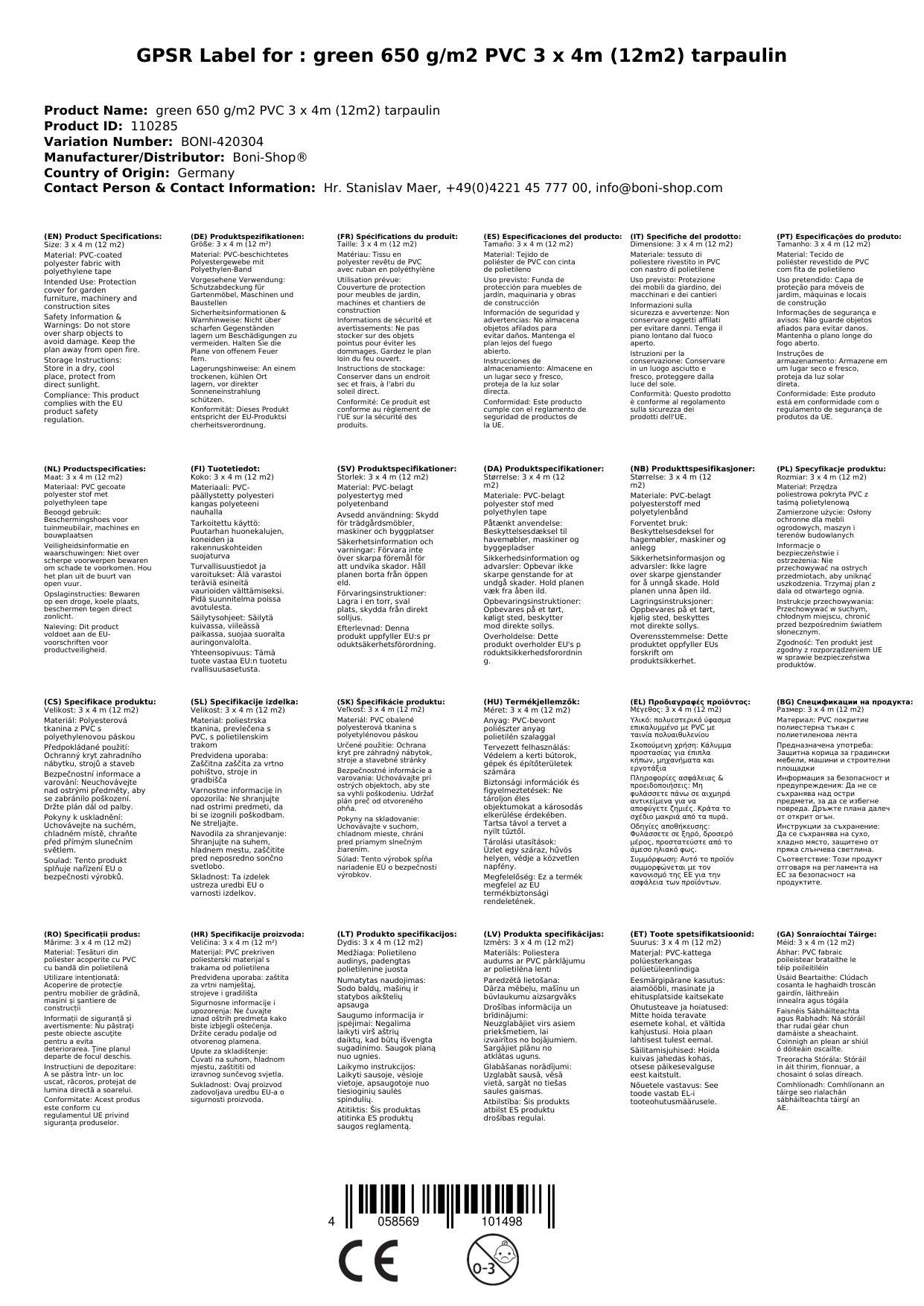 PVC Plane, Abdeckplane 650g/m², grün, wasserdicht, reißfest, 3x4m (12m²)