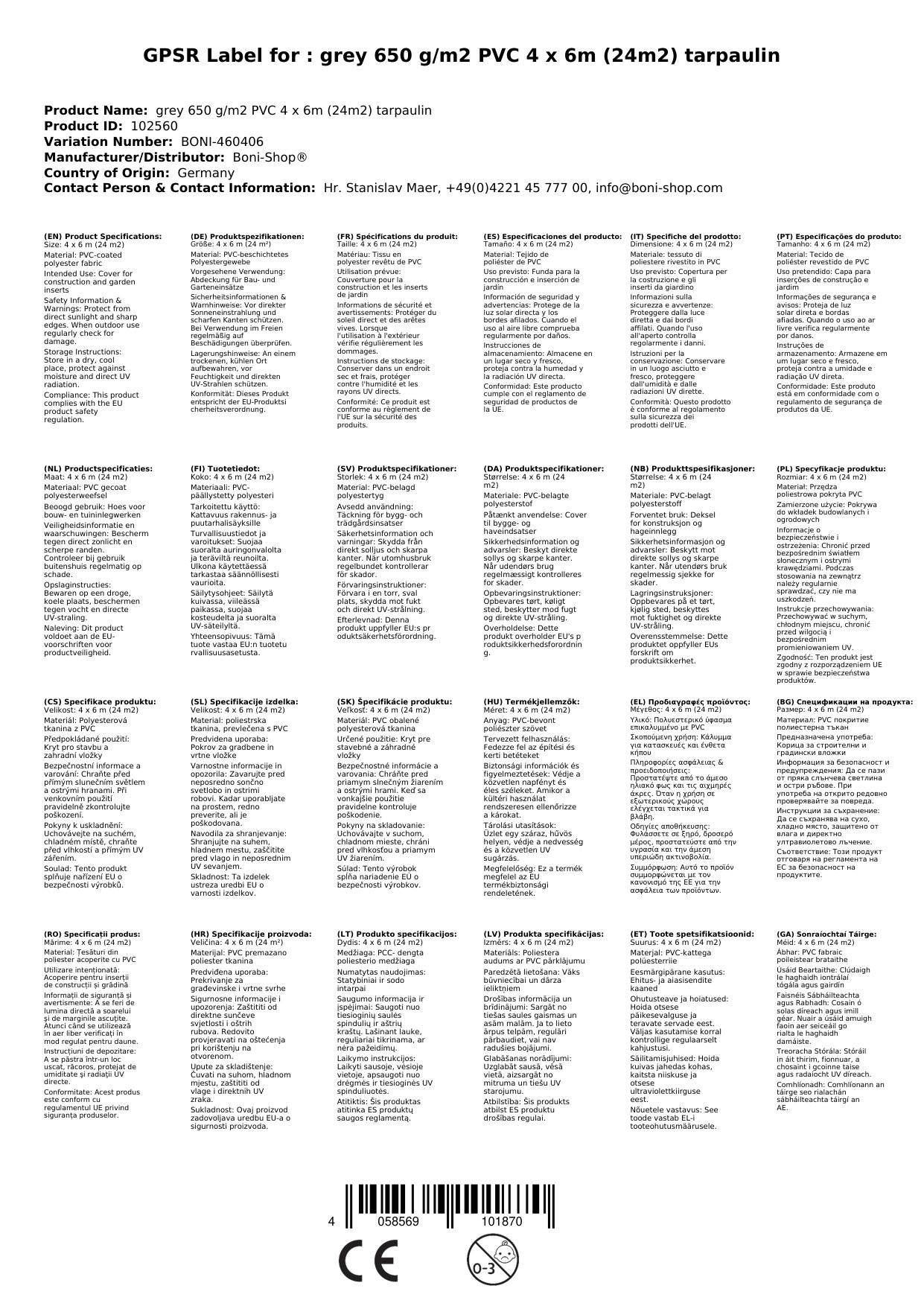 PVC Abdeckplane 650g, 4x6m (24m²), grau, wasserdicht, reißfest, Industrie Qualität