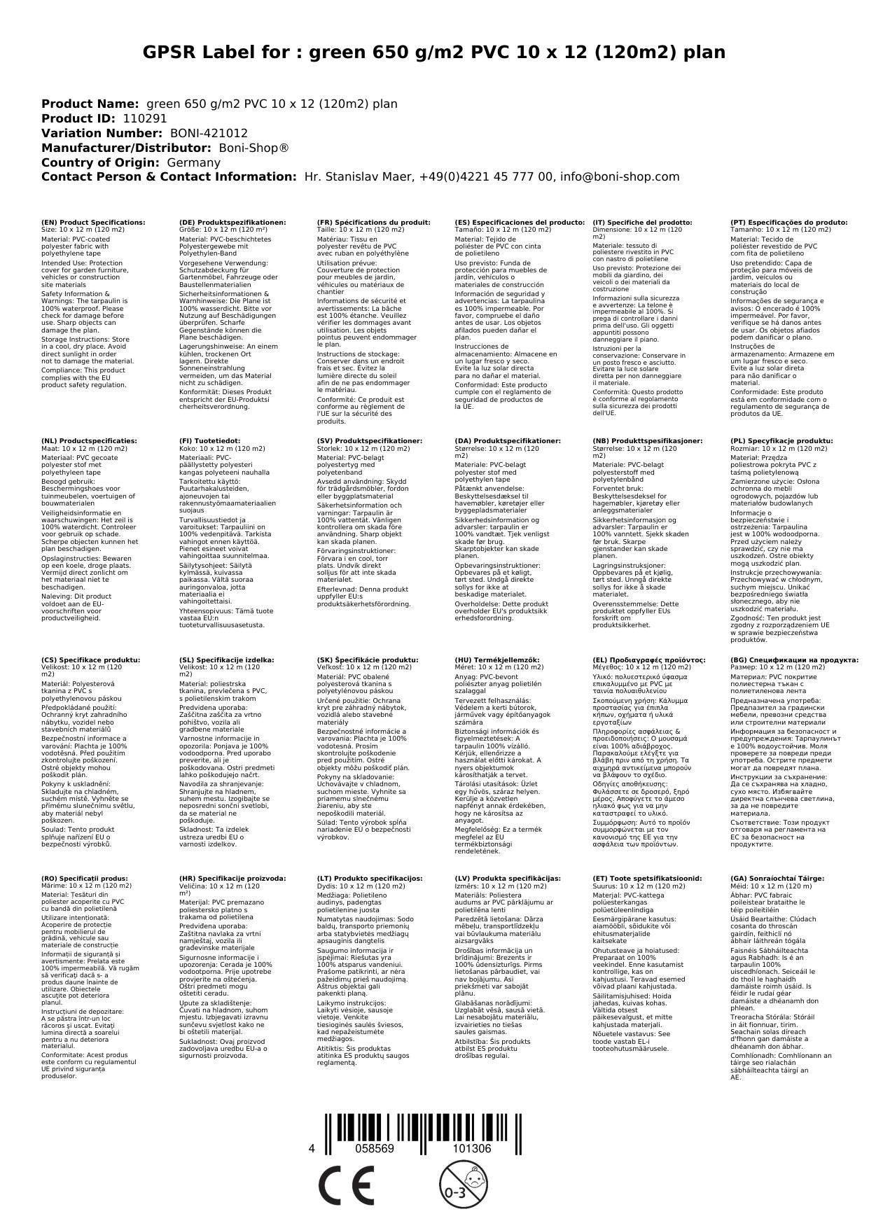 PVC Plane 650g, Abdeckplane, wasserdicht, grün 10 x 12 (120m²)