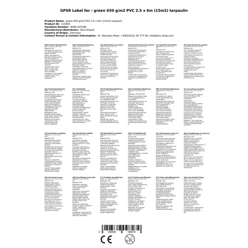 Abdeckplane, PVC Plane grün, 650 g/m², 2,5 x 6m (15m²), wasserdicht, reißfest Abdeckplane, PVC Plane grün, 650 g/m², 2,5 x 6m (15m²), wasserdicht, reißfest