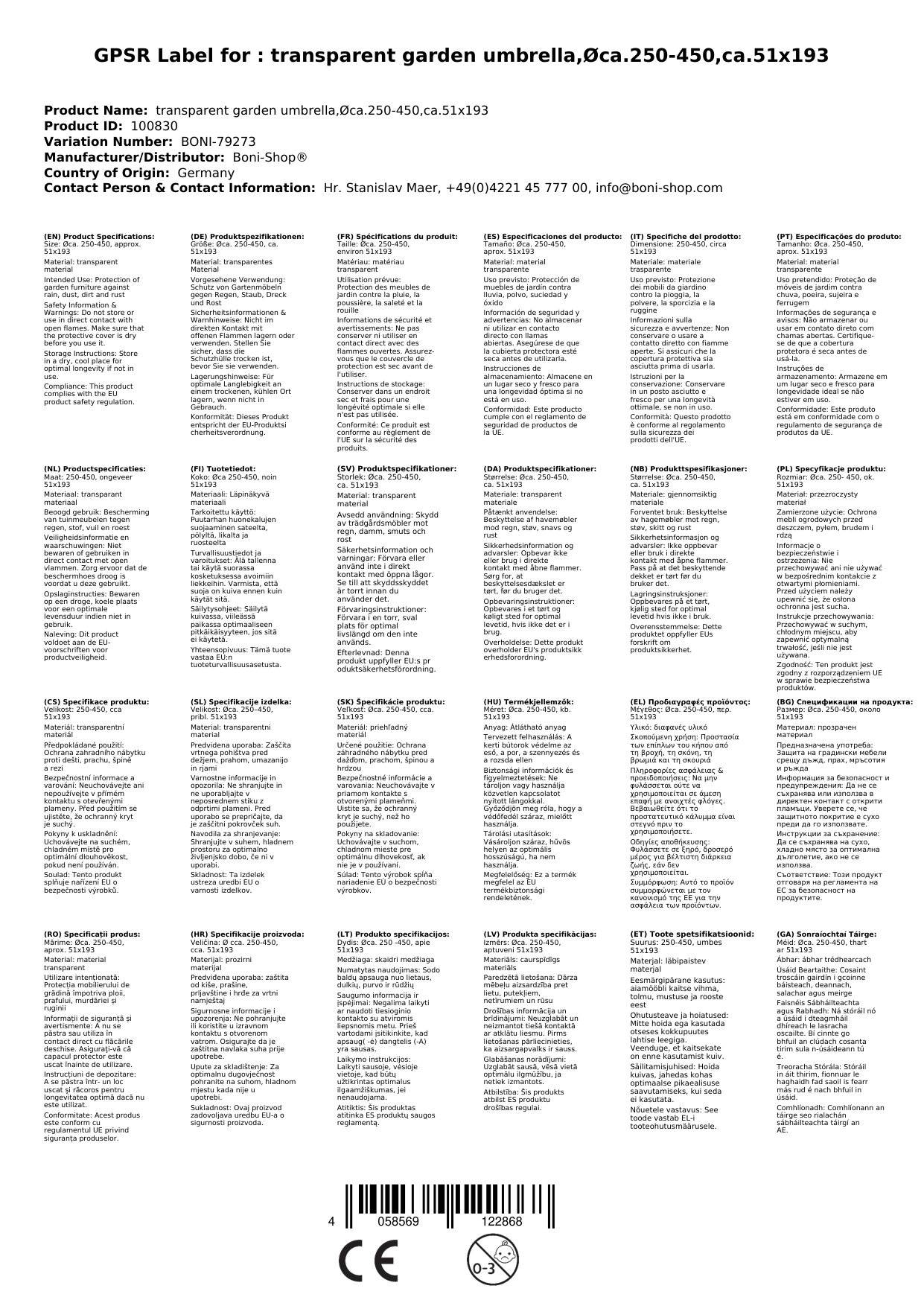Gartenschirm Schutzhülle transparent, 250-450 cm, reißfest & wetterfest