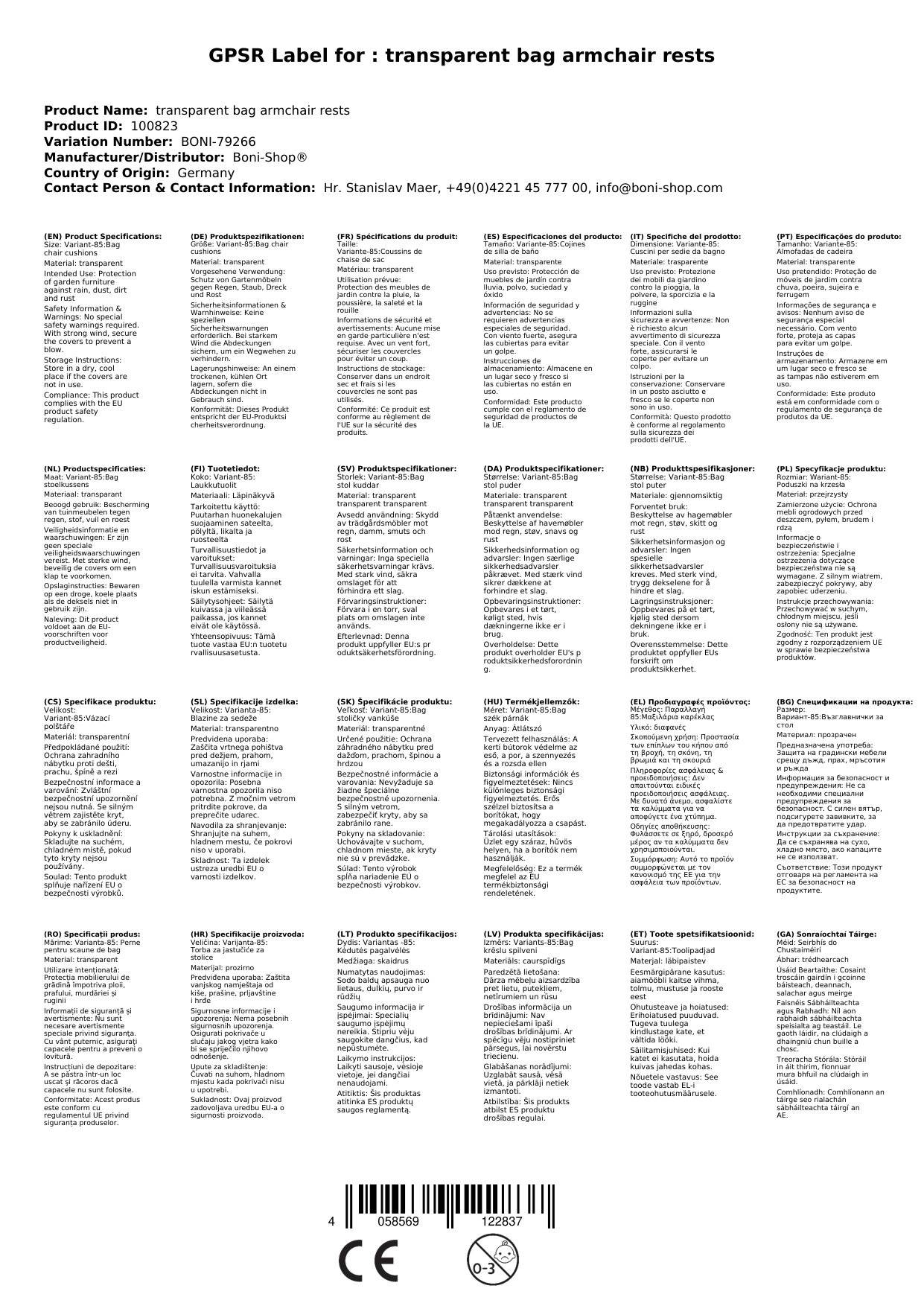 Schutzhülle transparent Tasche Sesselauflagen