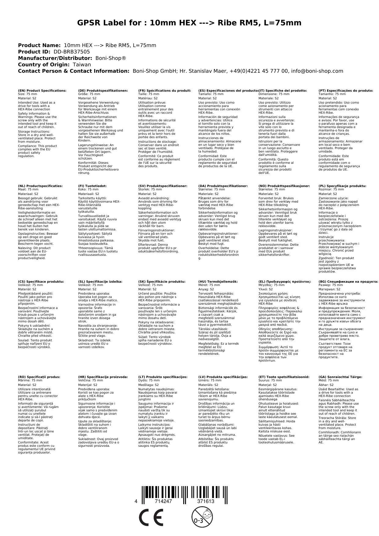 Ribe Bit, 10mm Hex Bit, Innensechskant Bit, RM5 Bit