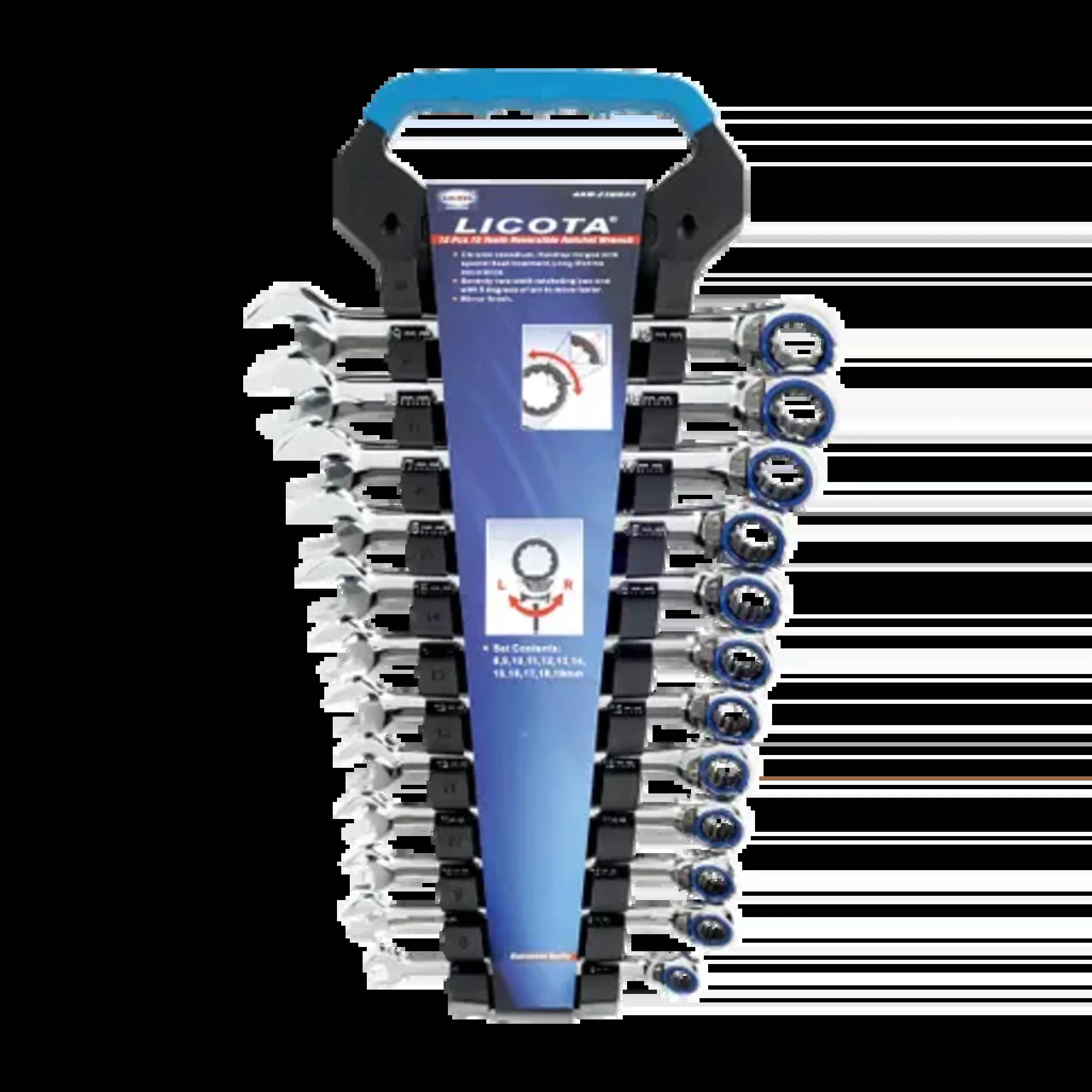 Ringratschenschlüssel Set, 12-teilig, 8-19mm, 72 Zähne, umschaltbar