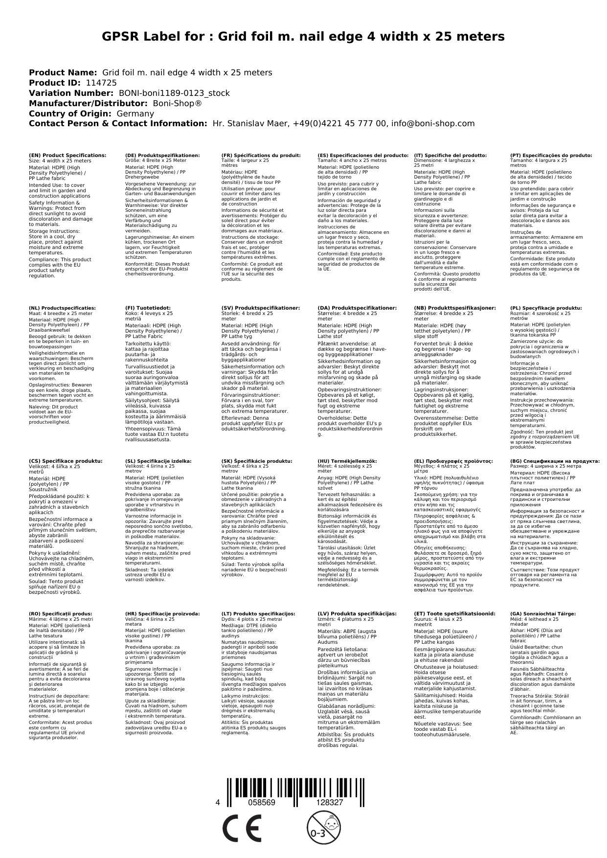 Gitterfolie mit Nagelrand, Abdeckfolie, 4 Breite x 1 Meter