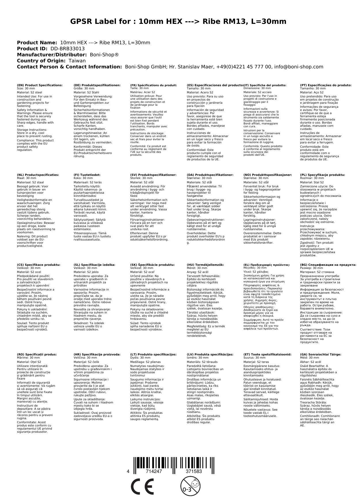 Ribe Bit, Ribe Nuss, 10mm Hex Bit, RM13, S2 Stahl, Werkzeug Bit