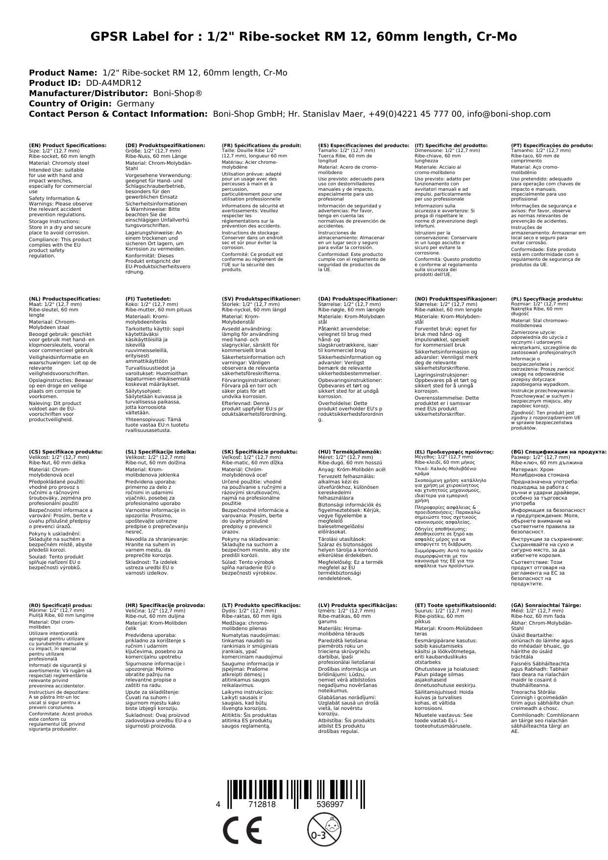 Ribe Nuss, Schlagschrauber Nuss 1/2 Zoll, RM12 Cr-Mo