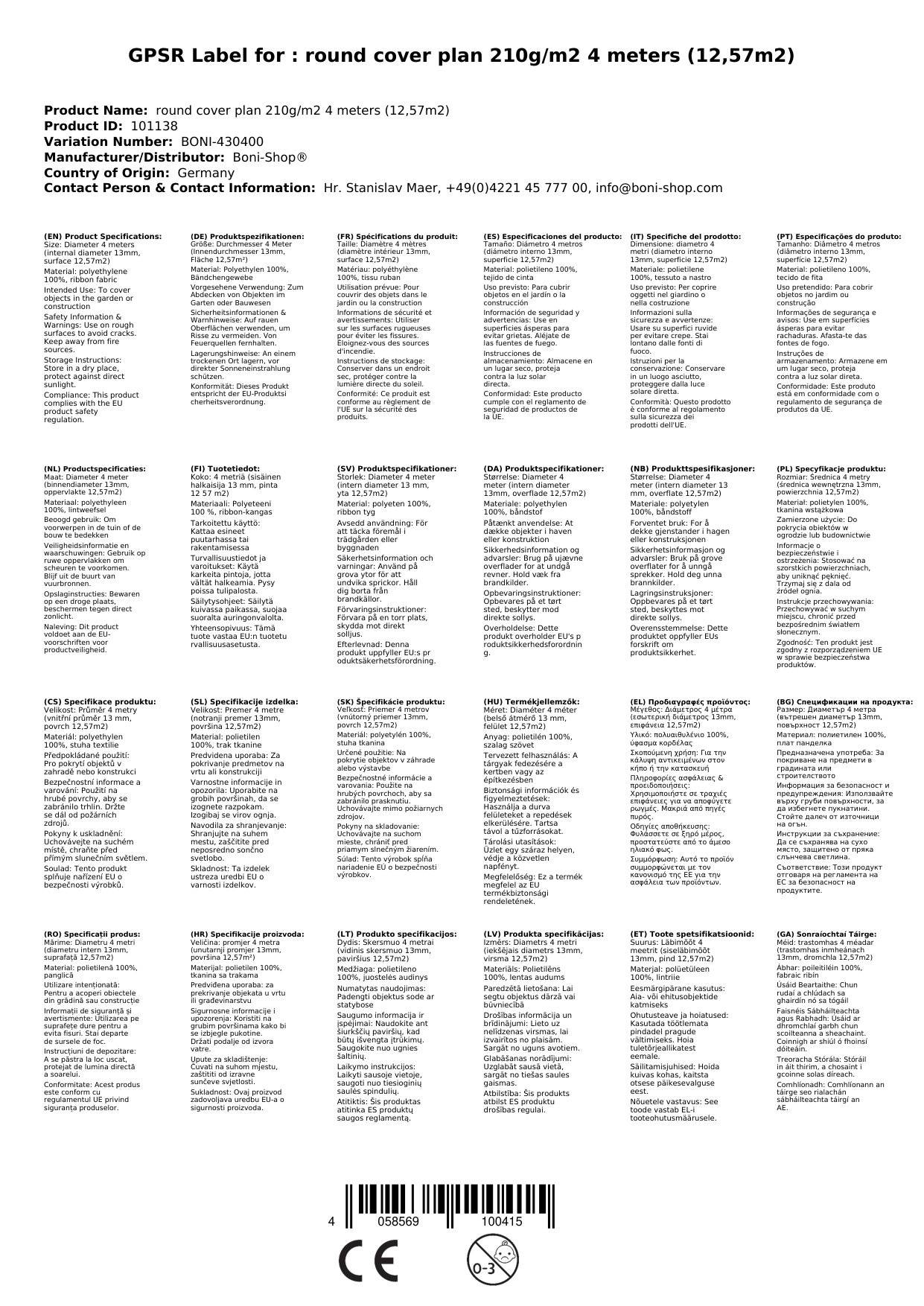 Abdeckplane rund, 210g/m², wasserdicht, reißfest, grüne Plane, 4 Meter (12,57m²)