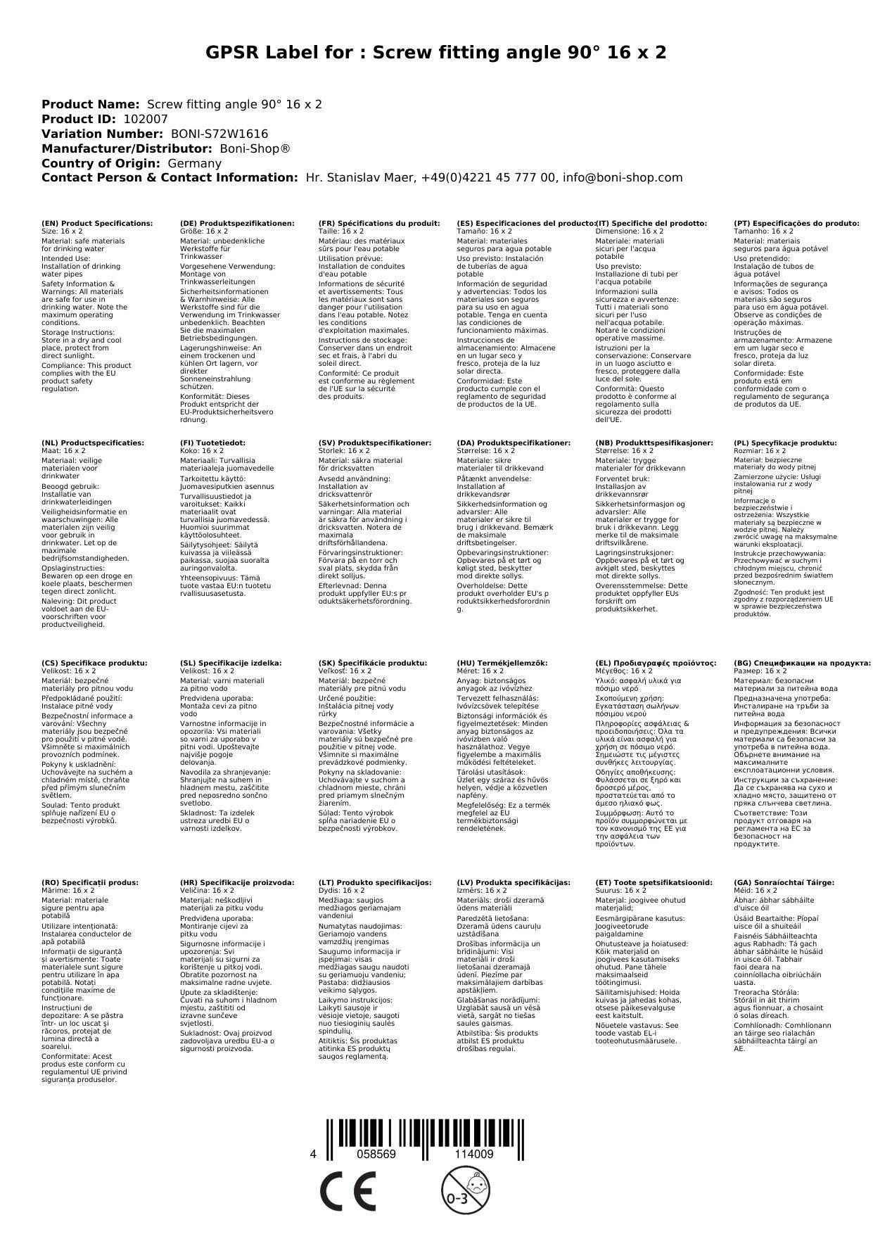 Schraubfitting Winkel 90° 16 x 2