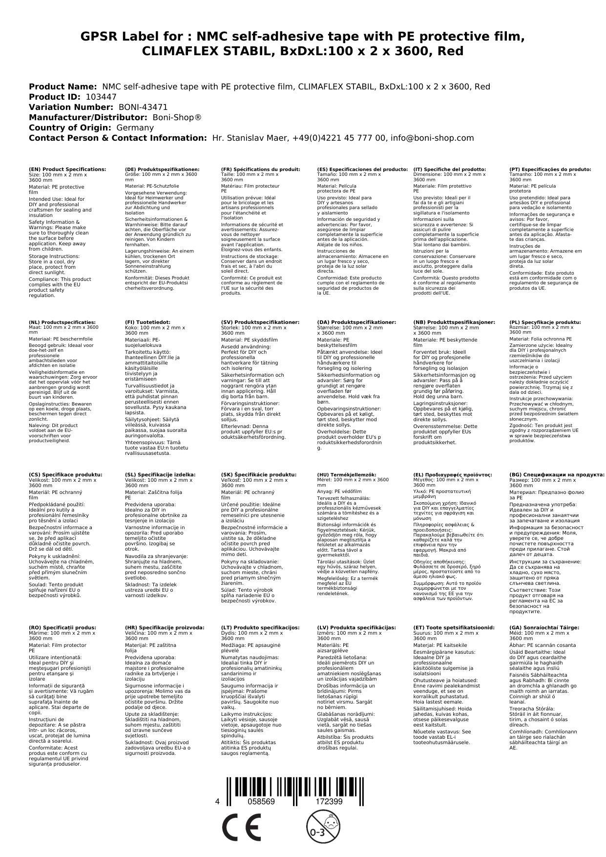 Selbstklebeband, Isolierband, 100 mm breit, rot
