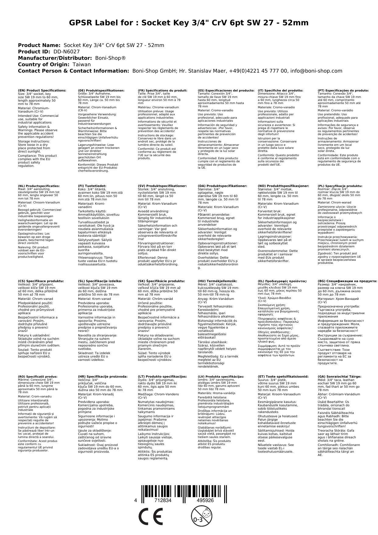 3/4 Zoll Nuss, Steckschlüssel, 27-52mm, CrV