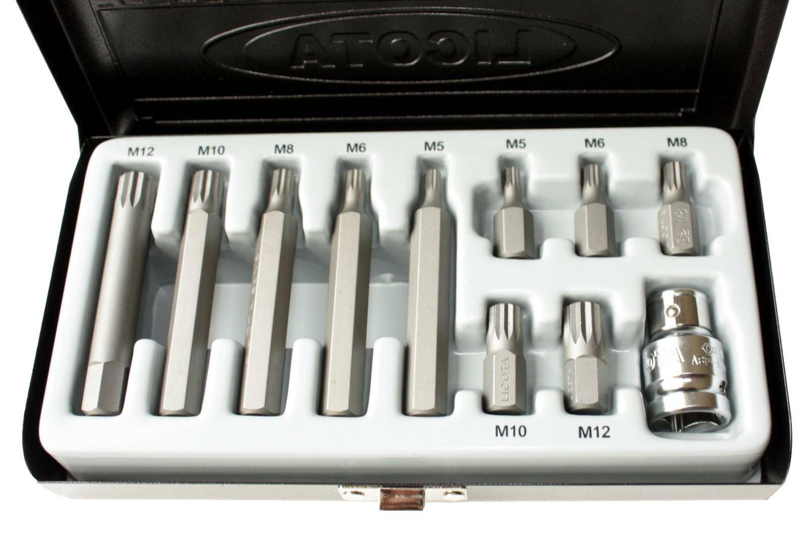 Bit Satz, Vielzahn, Spline, S2 Stahl, M5-M12, 3/8 Zoll, mit Halter