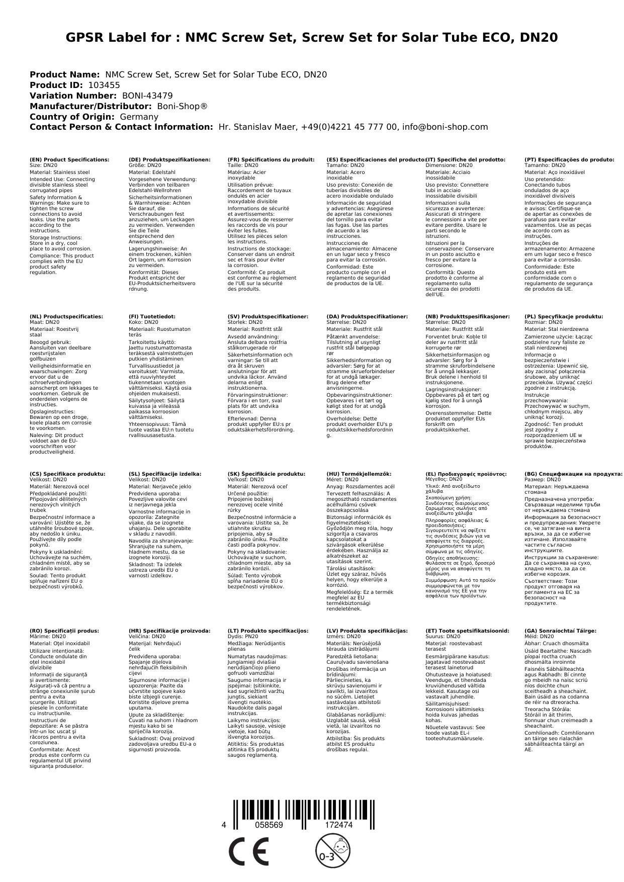 Wellrohr Edelstahl Solar, Verschraubung Set DN20, Solar-Tube ECO