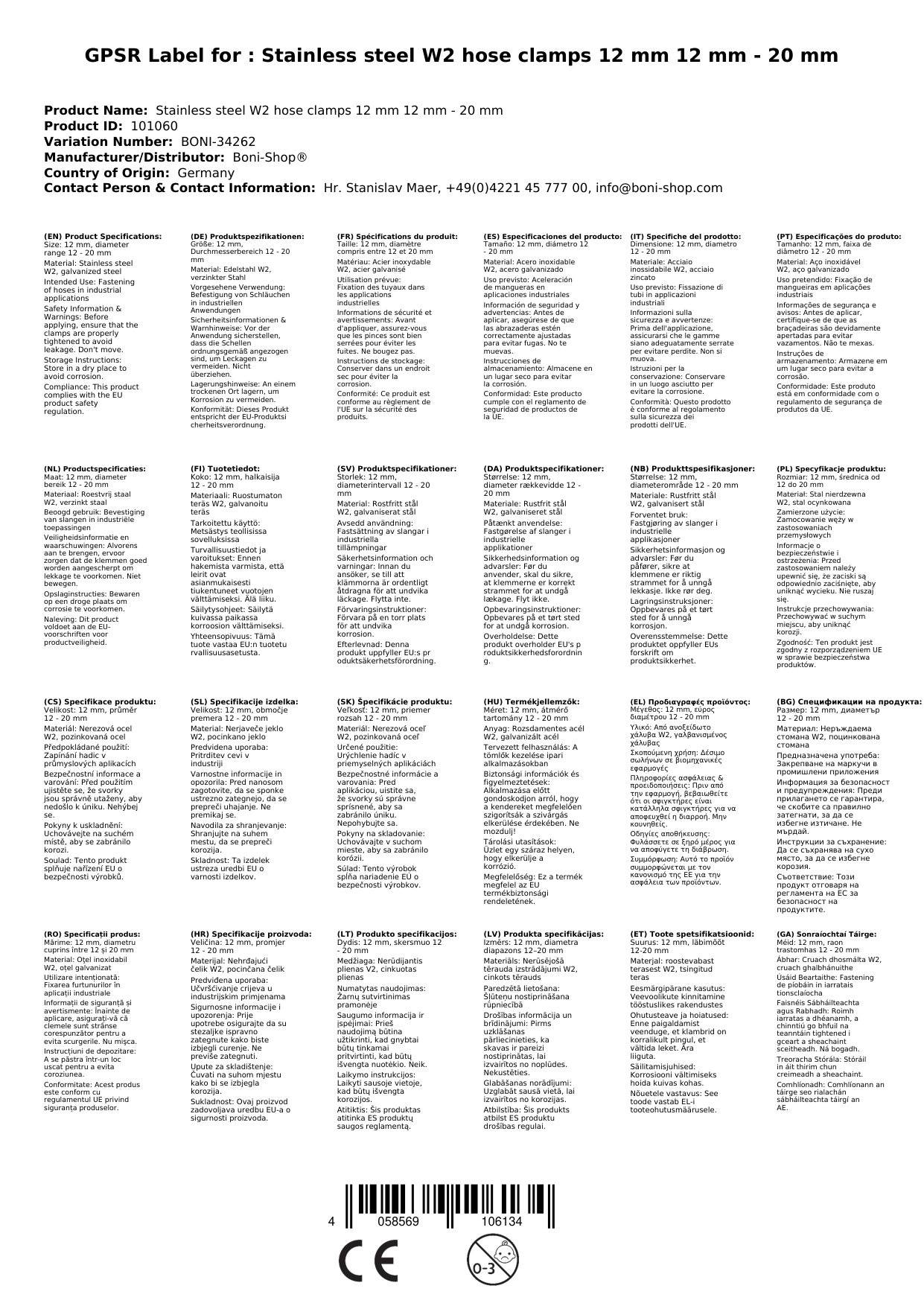 Schlauchschellen Edelstahl, 12-20 mm, W2, DIN 3017