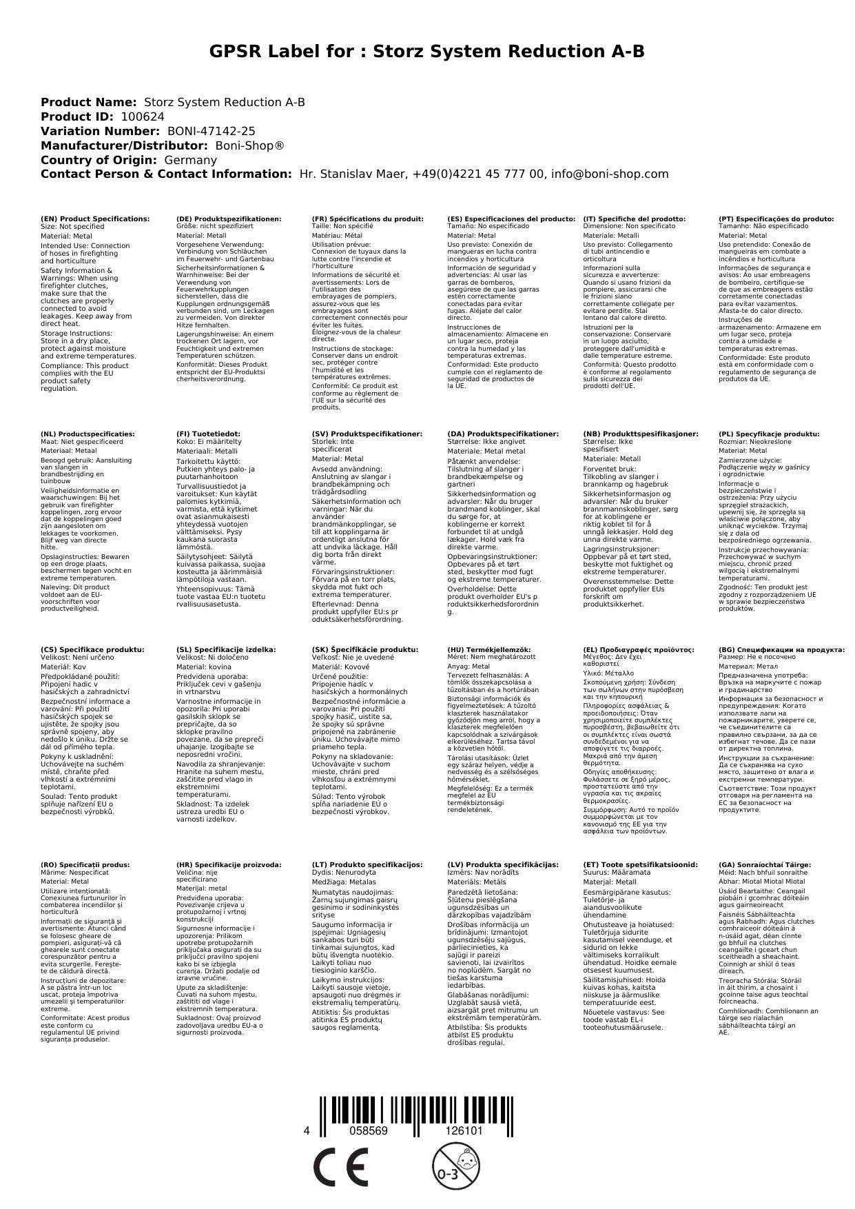 Storz Reduzierung A-B, Feuerwehrkupplung, Schlauchkupplung