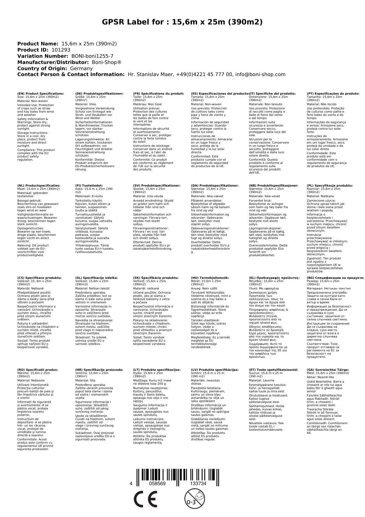 Strohvlies Schutzvliese 140g/m² 15,6m x 25m (390m²)