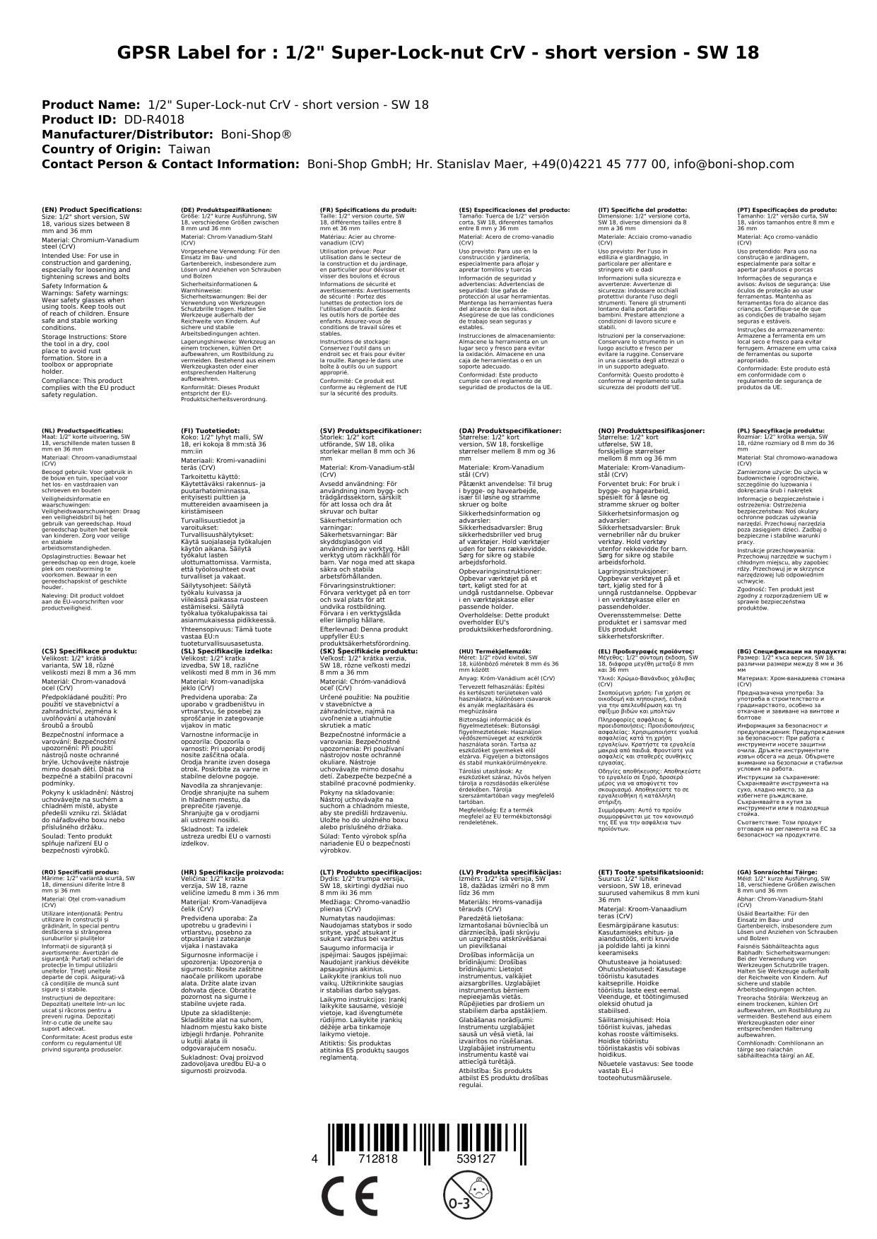 Stecknuss 1/2 Zoll, Superlock Nuss 18mm, CrV, kurze Ausführung