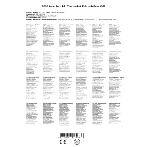 Torx Nuss T55, 1/2 Zoll, S2 Werkzeugstahl, 140mm, Steckschlüssel Torx Nuss T55, 1/2 Zoll, S2 Werkzeugstahl, 140mm, Steckschlüssel