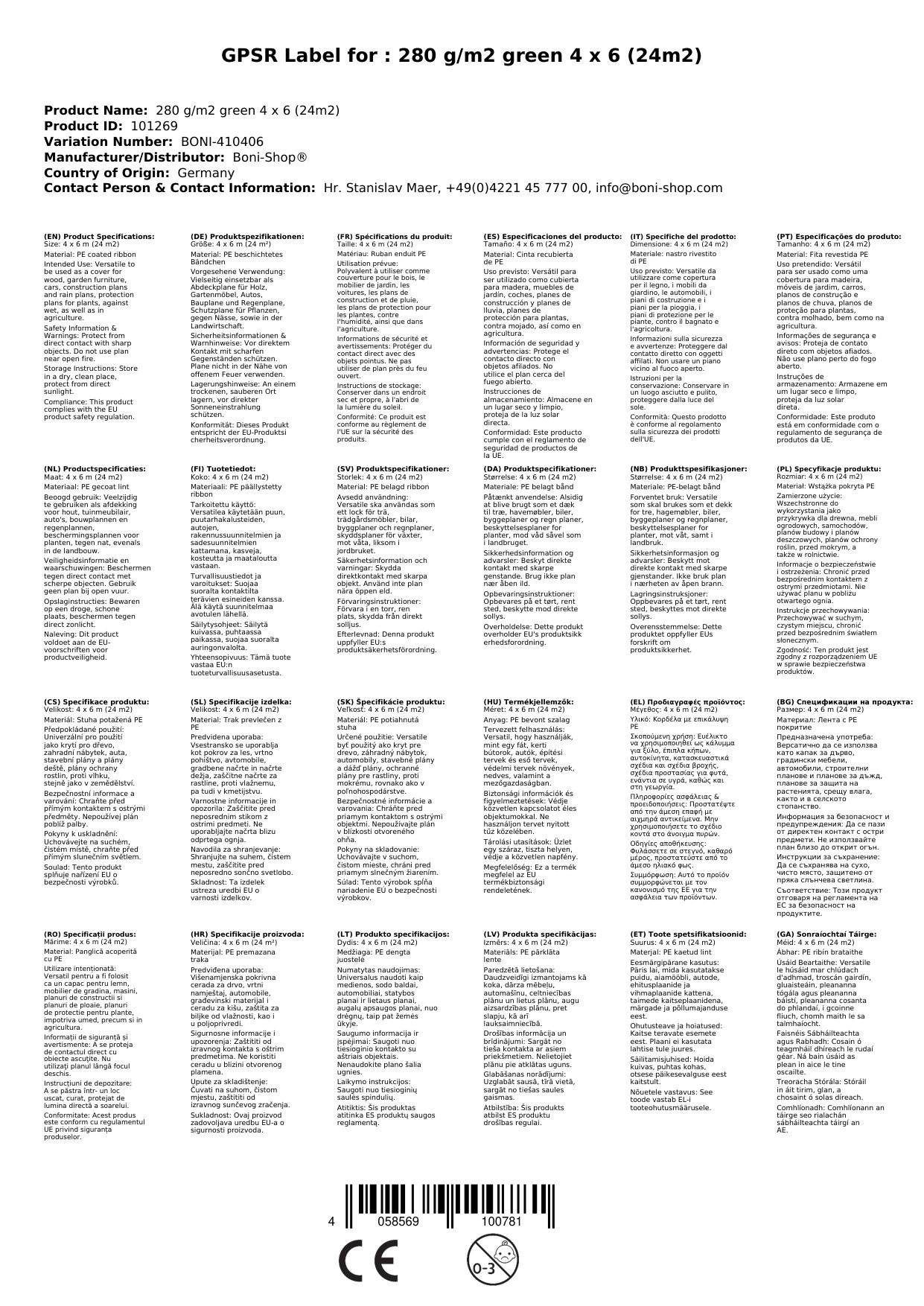 Abdeckplane 280g/m², 4x6 (24m²), grün, wasserdicht, reißfest
