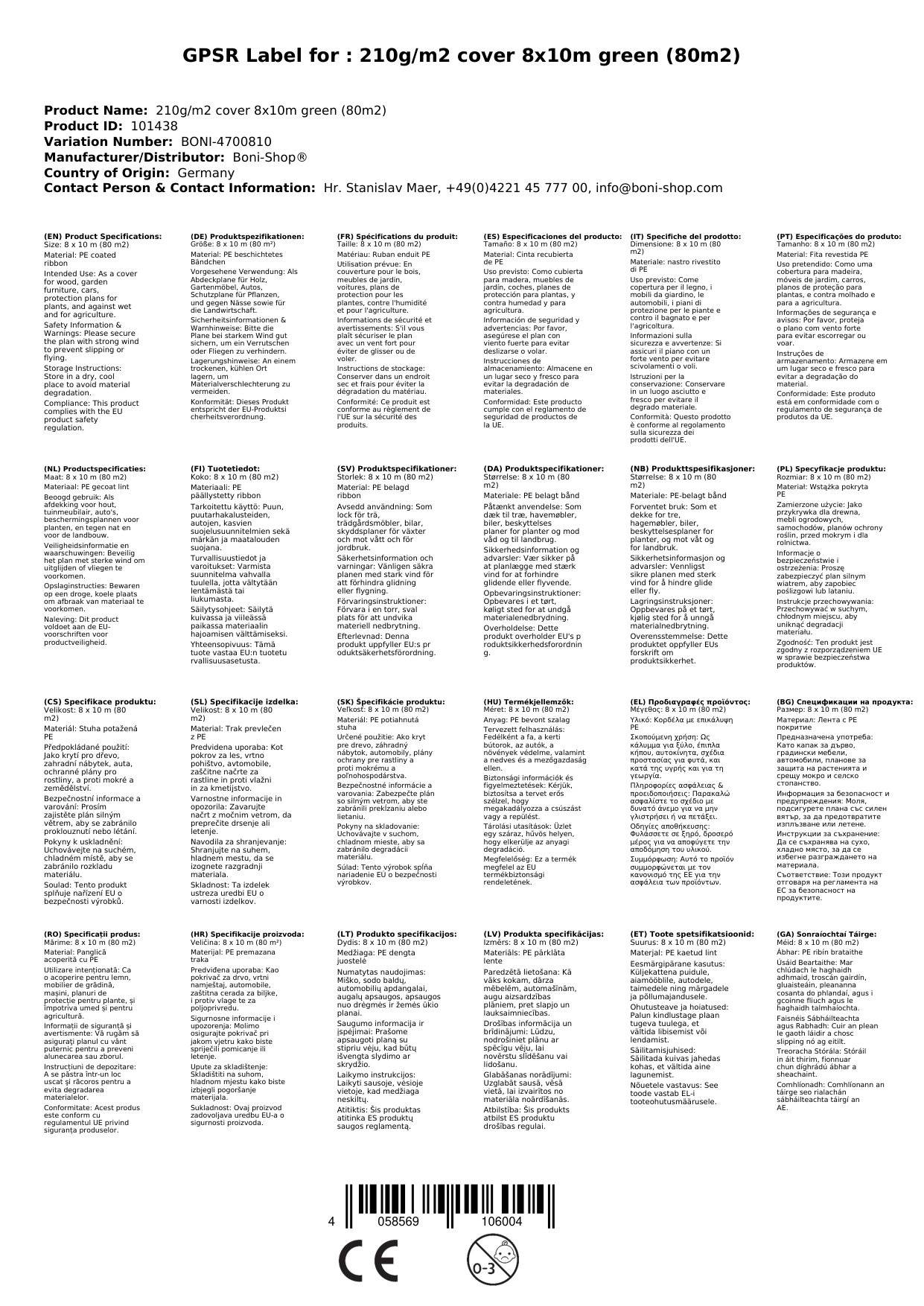 Abdeckplane, 210g/m², 8x10m, grün (80m²), wasserdicht, reissfest, UV-stabil