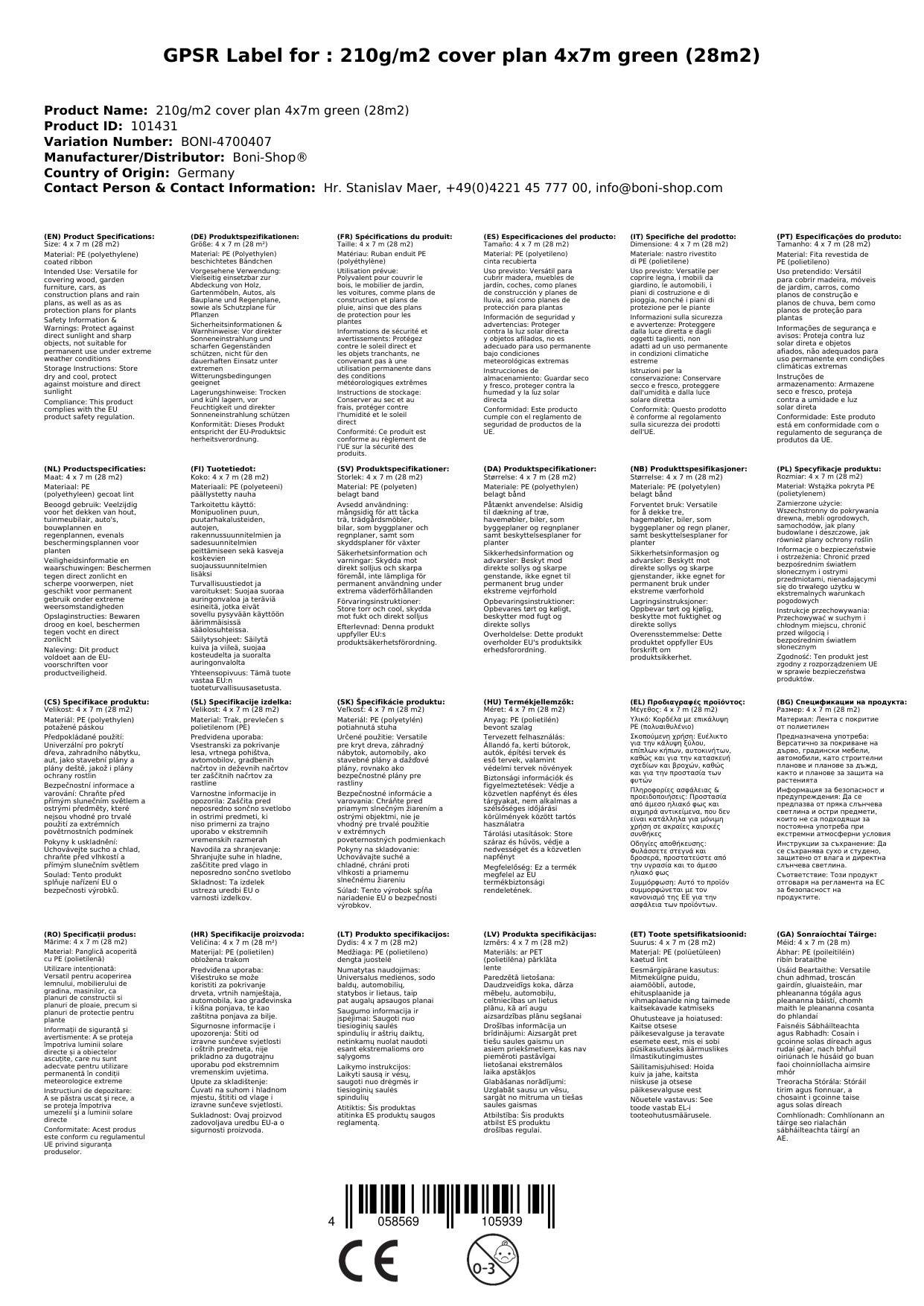 Abdeckplane 210g/m², 4x7m, grün (28m²), reißfest, wasserdicht, UV-stabil